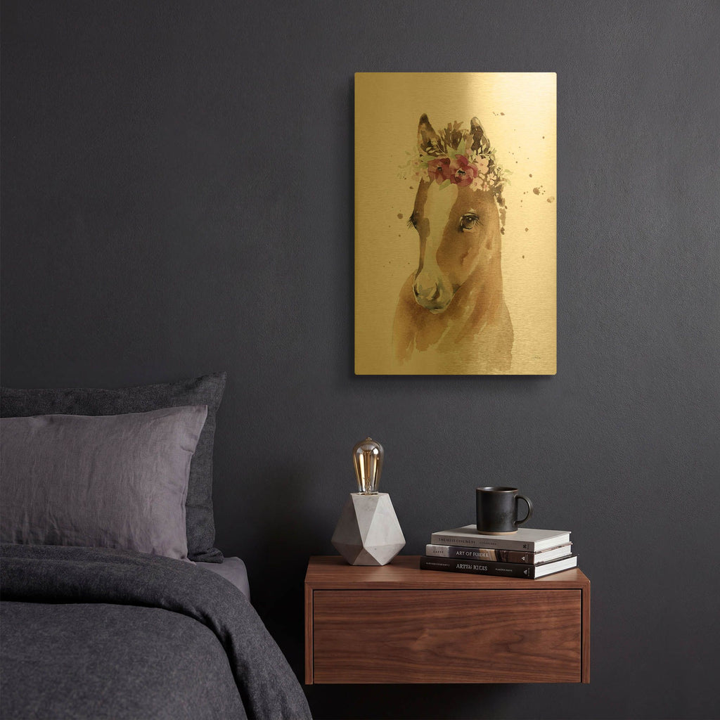 'Floral Pony' By Katrina Pete Gold Metal Wall Art