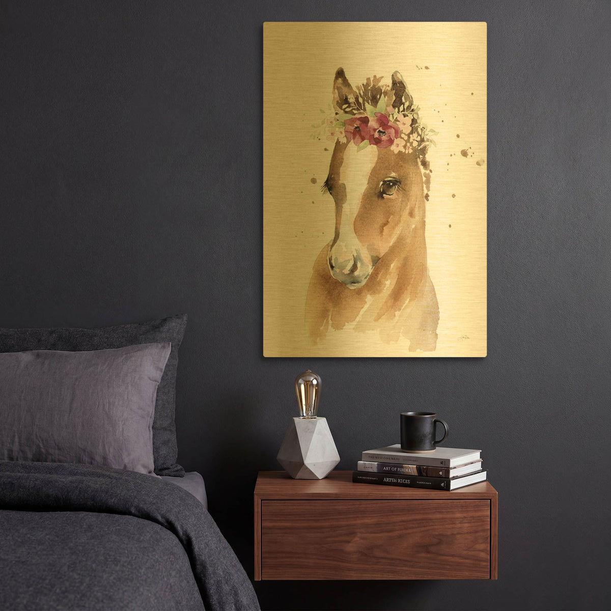 'Floral Pony' By Katrina Pete Gold Metal Wall Art