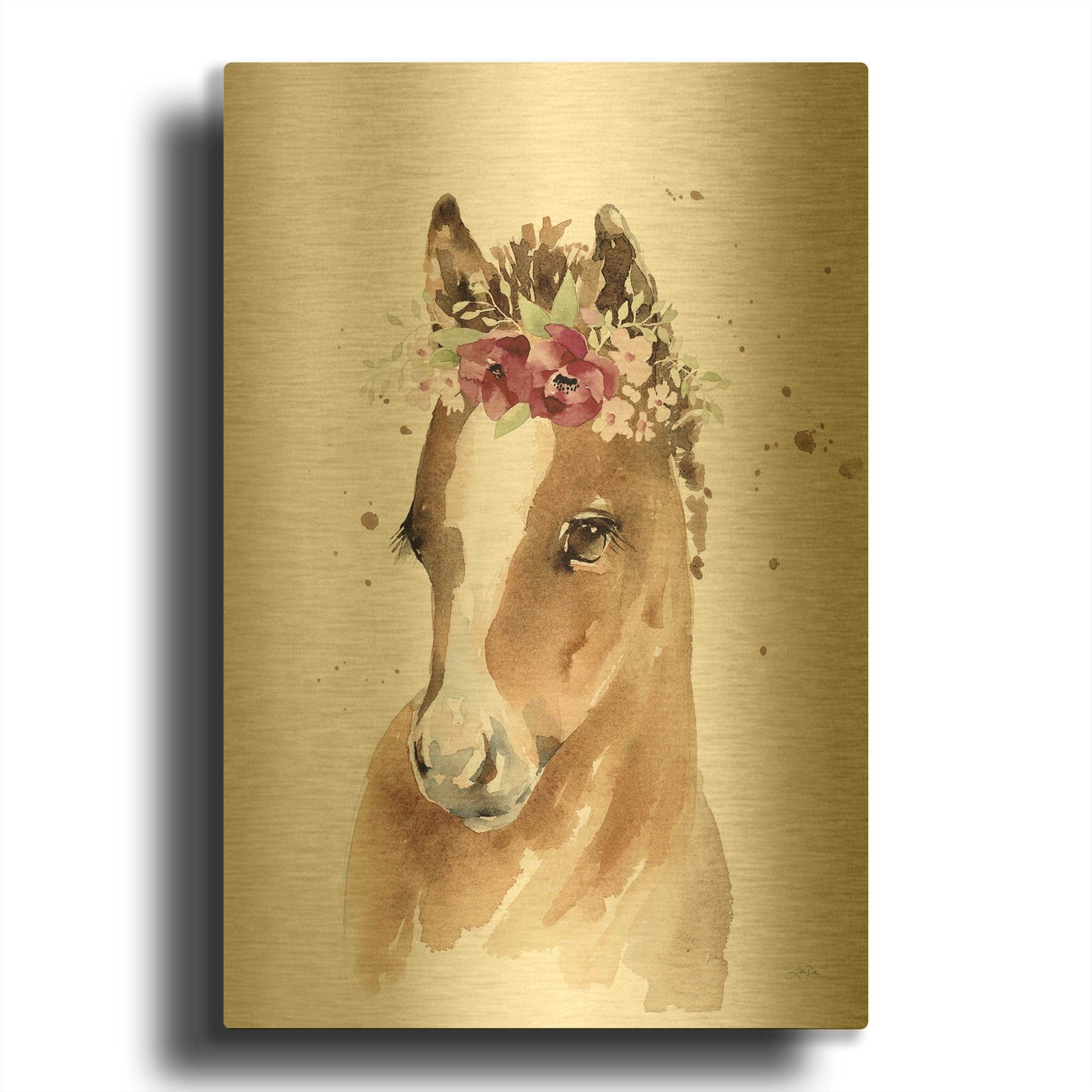 'Floral Pony' By Katrina Pete Gold Metal Wall Art