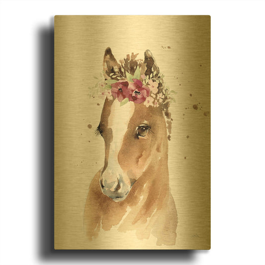 'Floral Pony' By Katrina Pete Gold Metal Wall Art