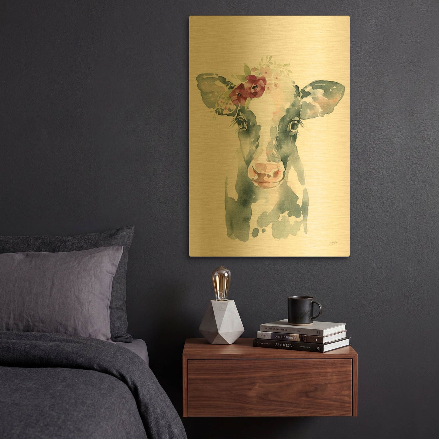 'Floral Cow' By Katrina Pete Gold Metal Wall Art