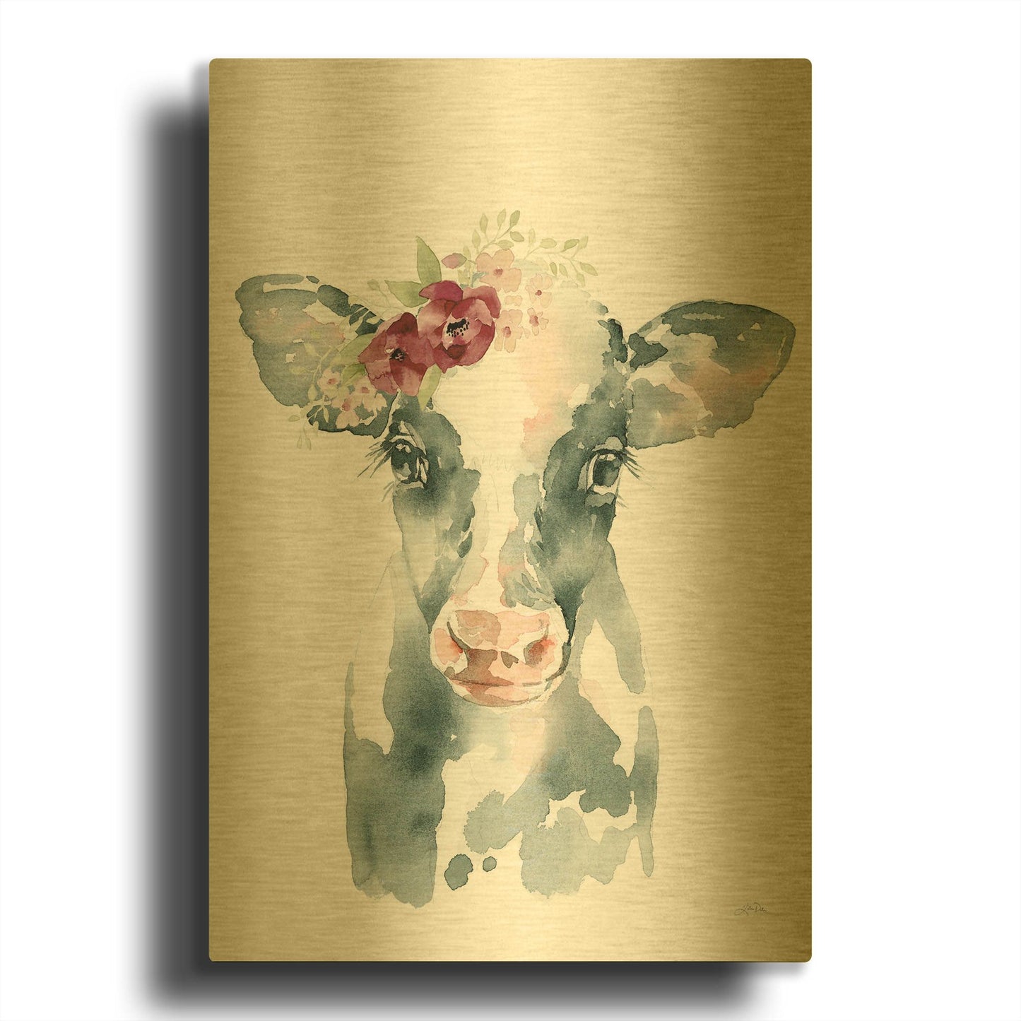 'Floral Cow' By Katrina Pete Gold Metal Wall Art