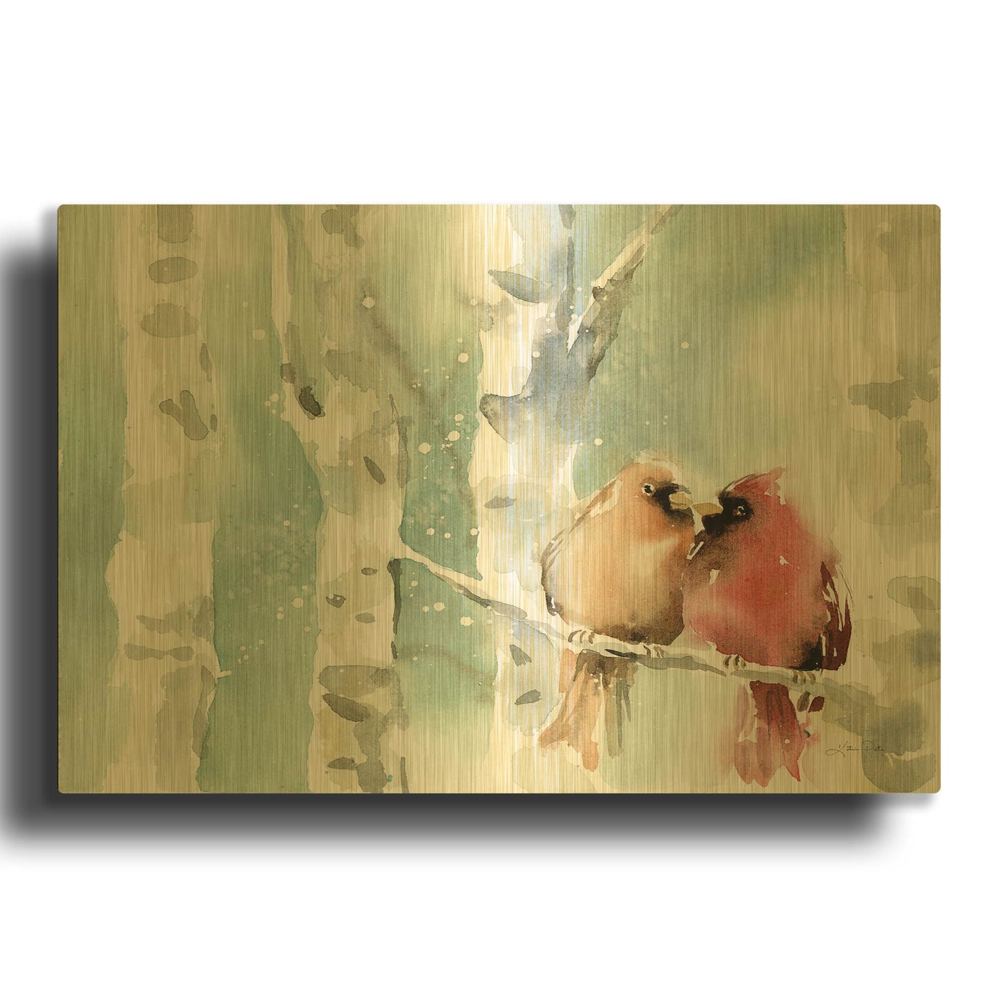 'Christmas Cardinals' By Katrina Pete Gold Metal Wall Art