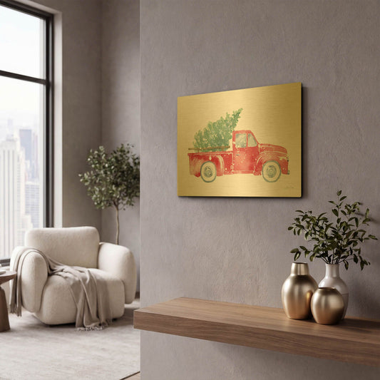 'Christmas Truck' By Katrina Pete Gold Metal Wall Art