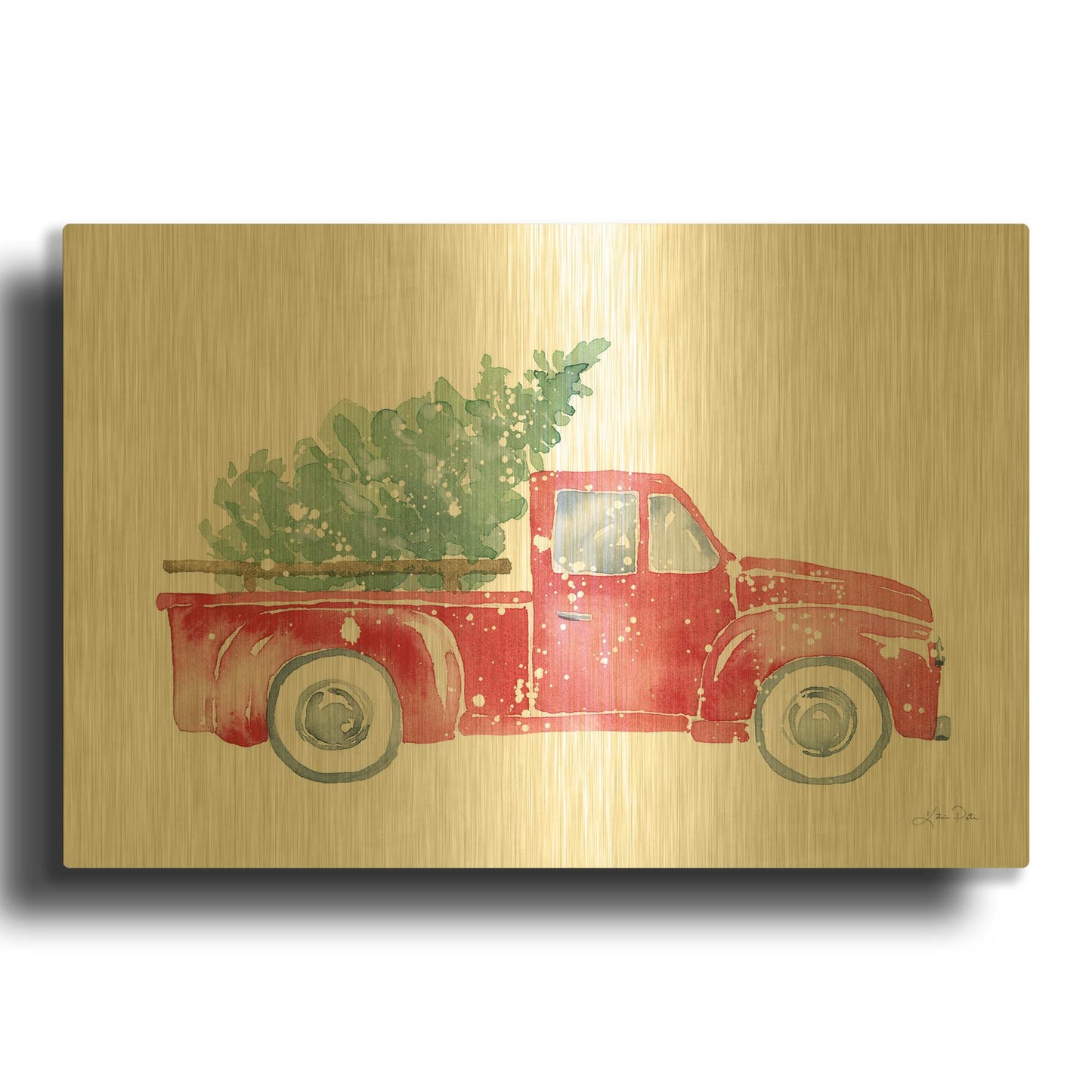 'Christmas Truck' By Katrina Pete Gold Metal Wall Art
