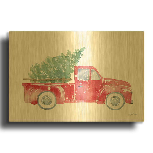'Christmas Truck' By Katrina Pete Gold Metal Wall Art