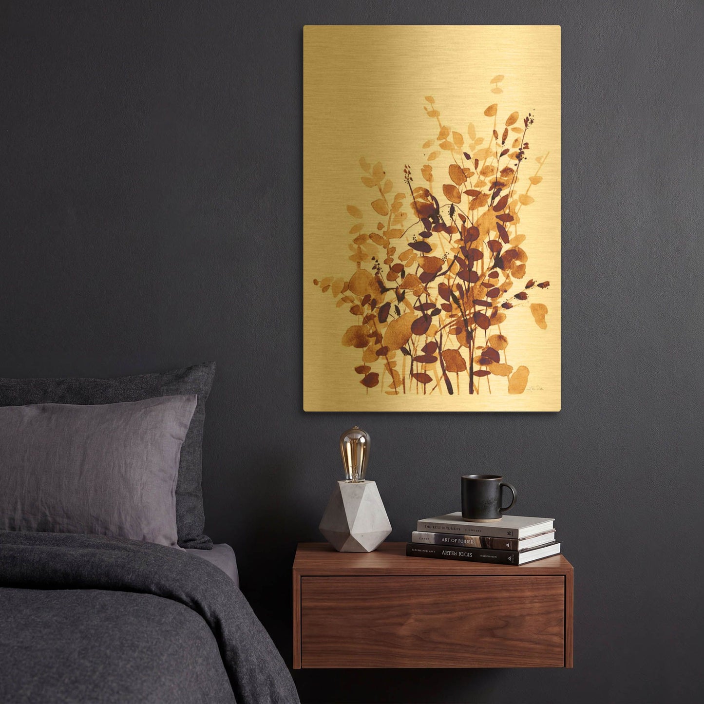 'Brown Botanicals' By Katrina Pete Gold Metal Wall Art