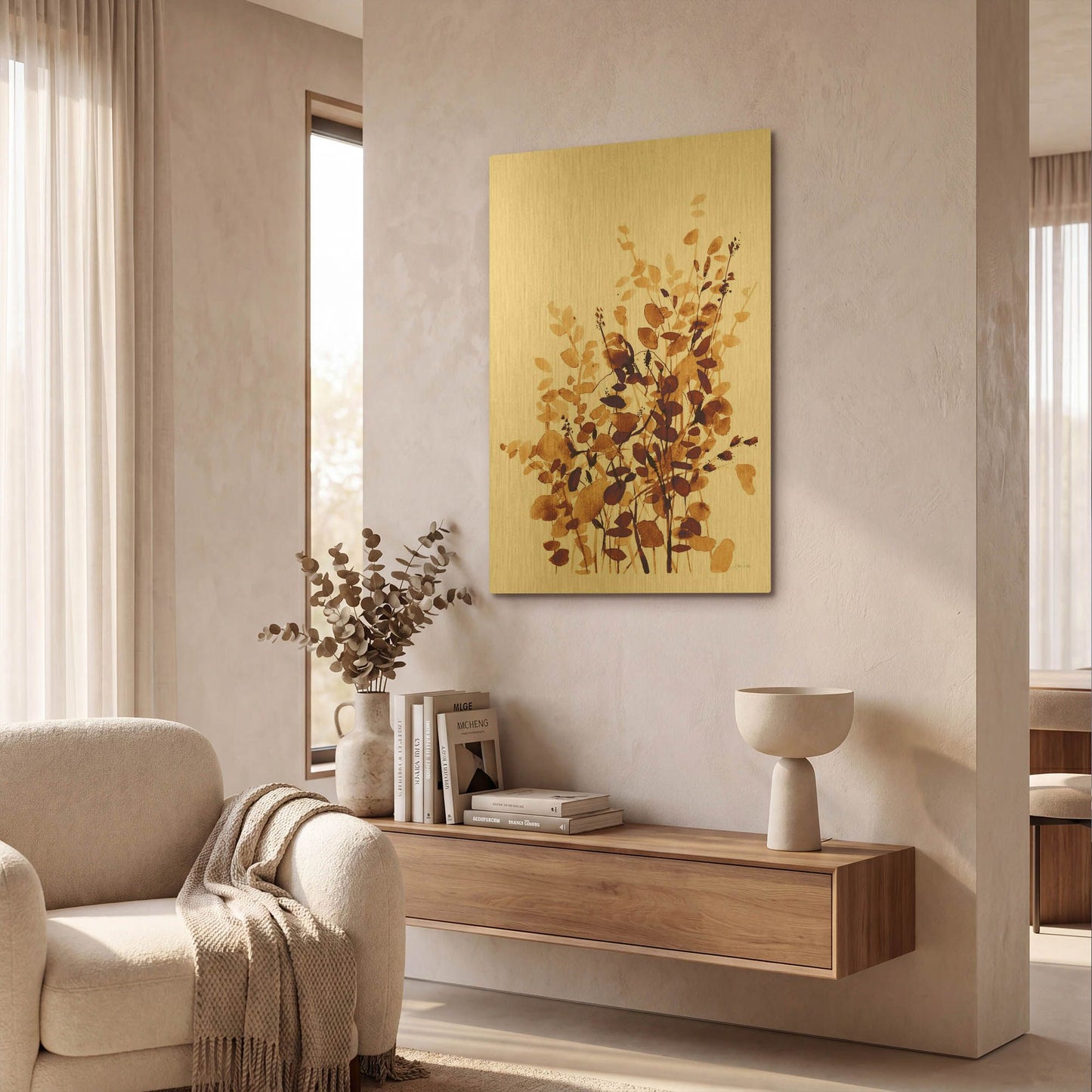 'Brown Botanicals' By Katrina Pete Gold Metal Wall Art