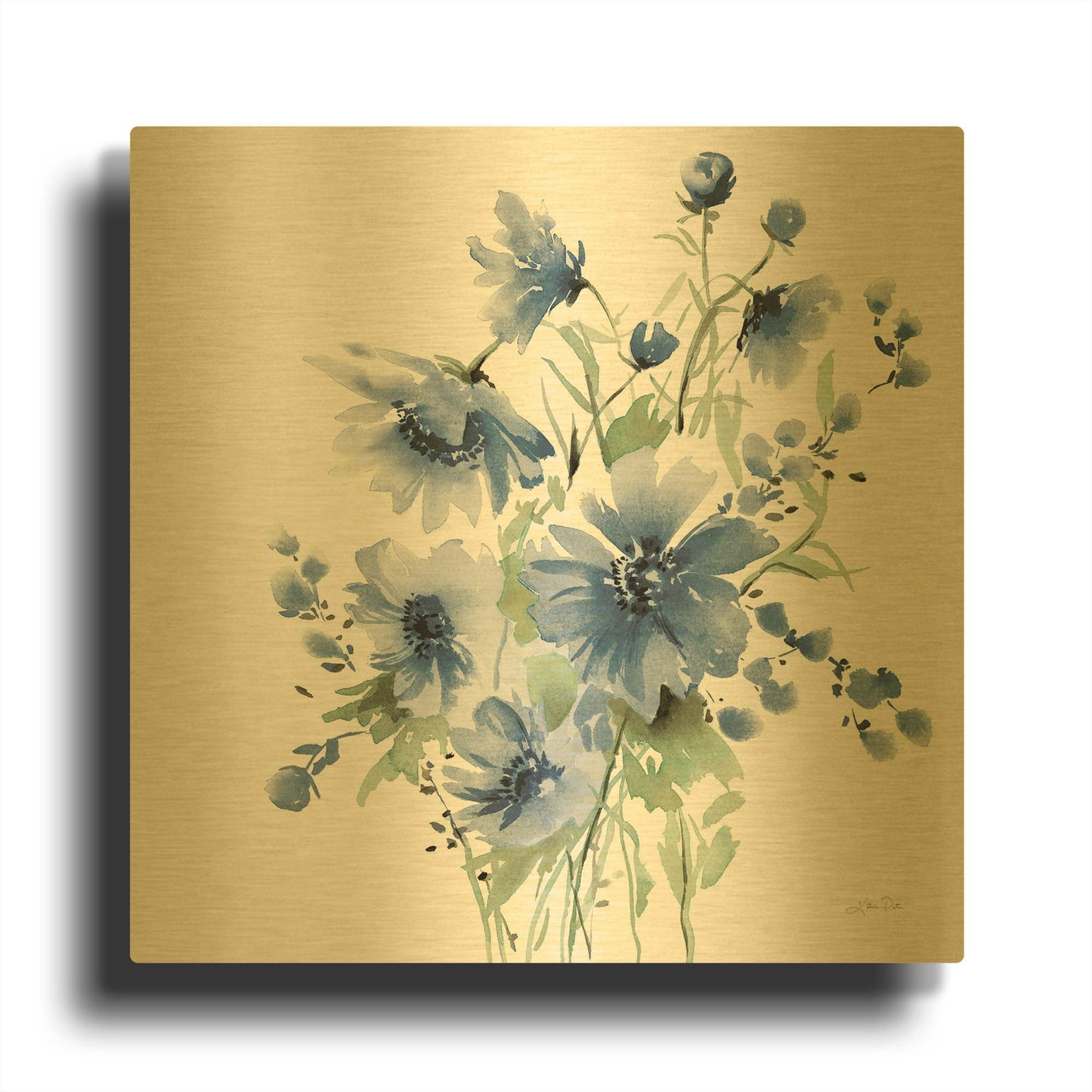 'Secret Garden Bouquet I Blue' By Katrina Pete Gold Metal Wall Art