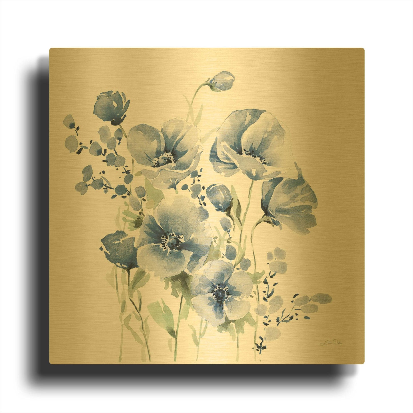 'Secret Garden Bouquet II Blue' By Katrina Pete Gold Metal Wall Art