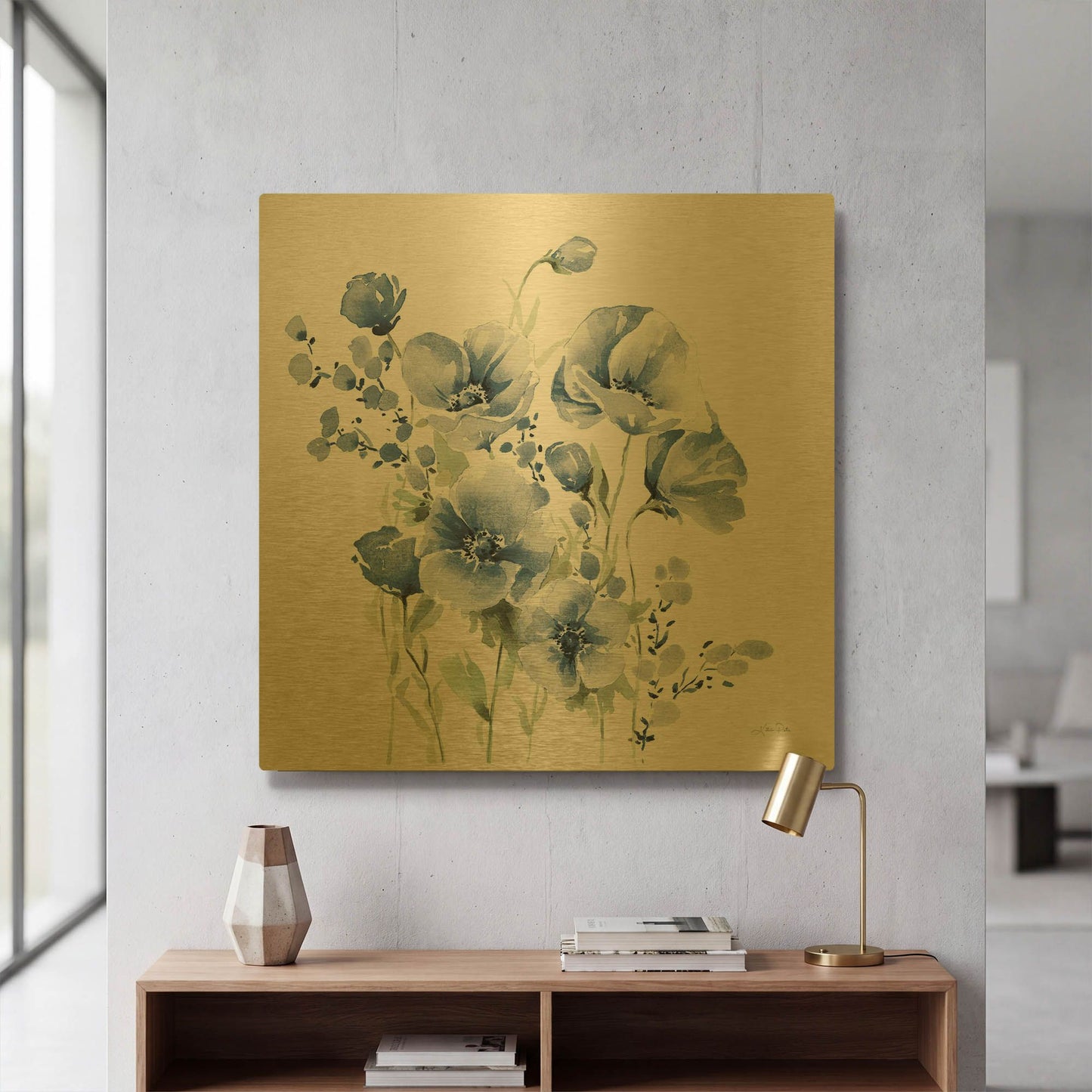'Secret Garden Bouquet II Blue' By Katrina Pete Gold Metal Wall Art