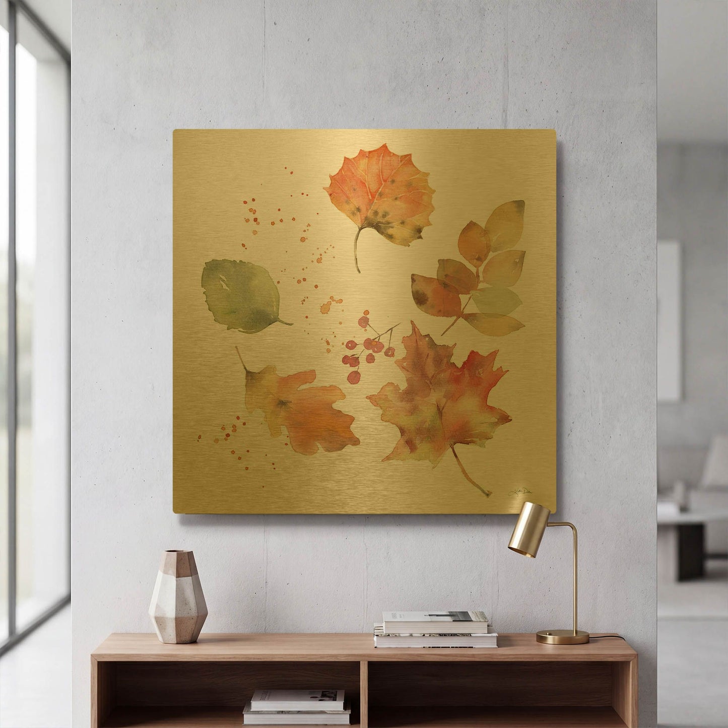 'Falling Leaves I' By Katrina Pete Gold Metal Wall Art