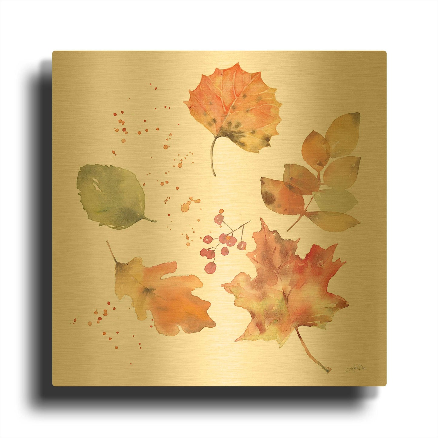 'Falling Leaves I' By Katrina Pete Gold Metal Wall Art
