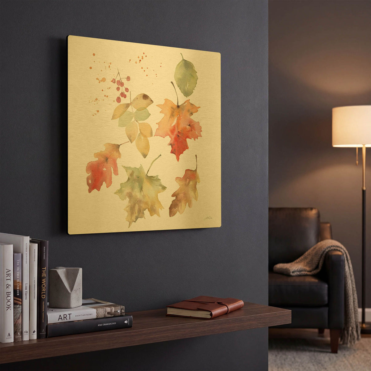 'Falling Leaves II' By Katrina Pete Gold Metal Wall Art