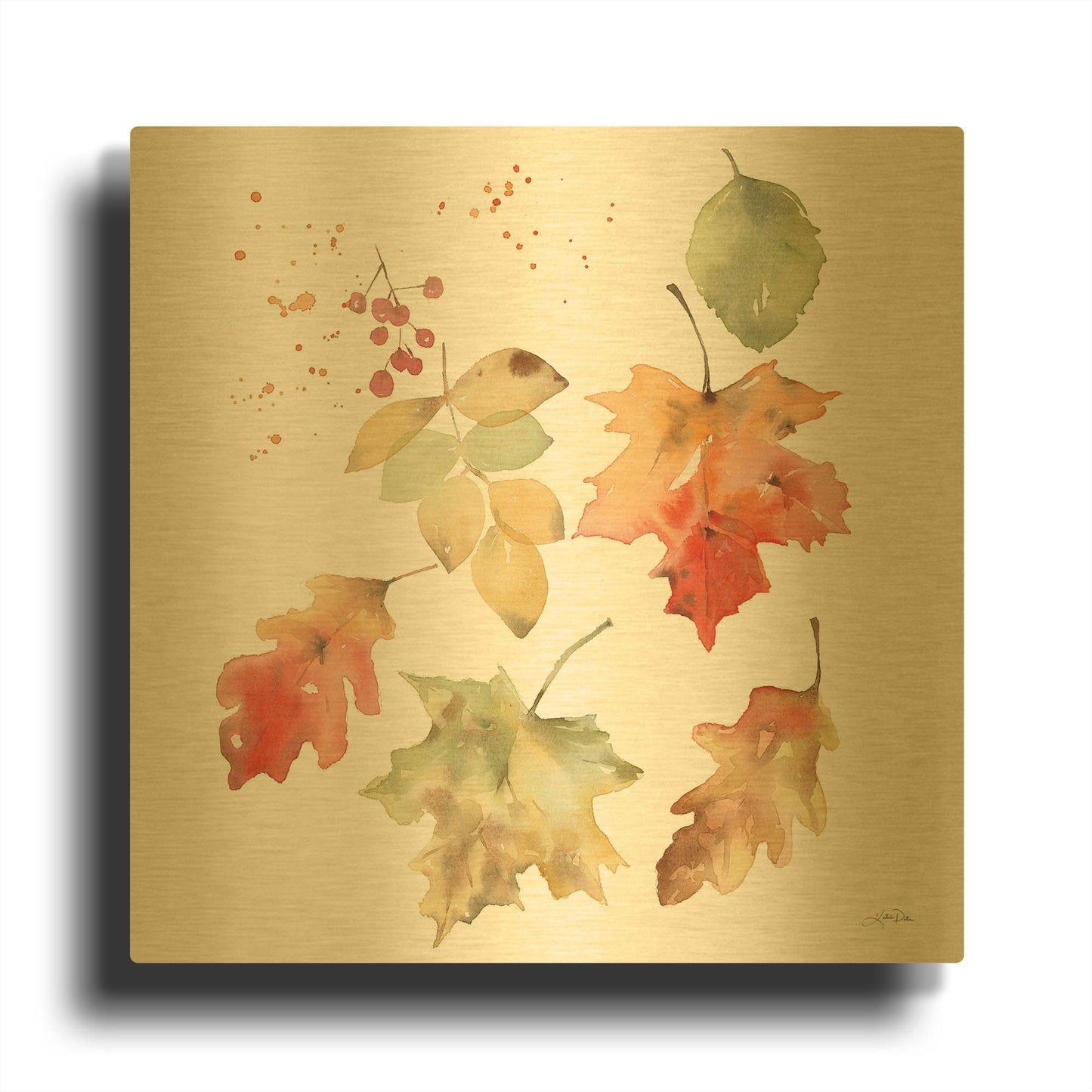 'Falling Leaves II' By Katrina Pete Gold Metal Wall Art