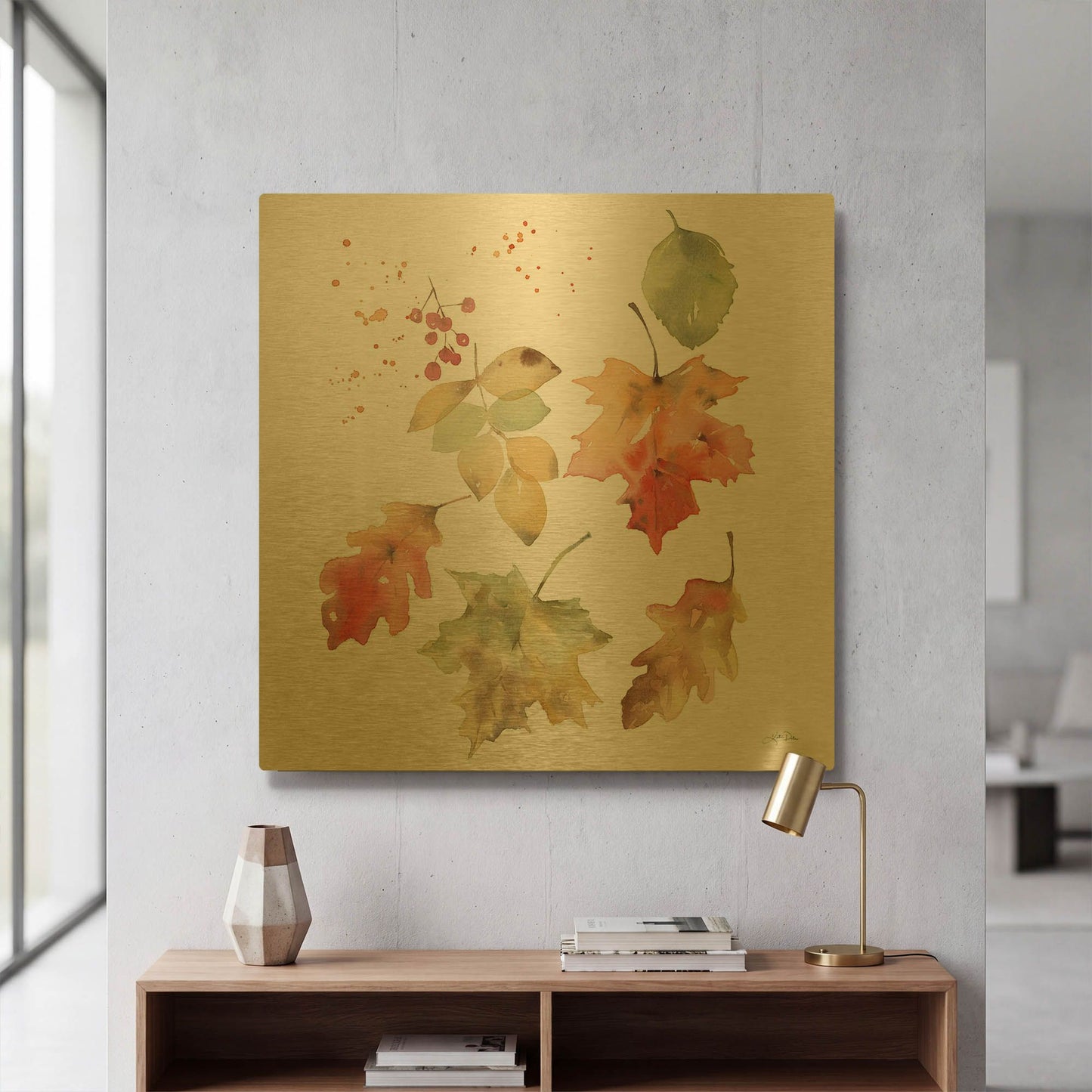 'Falling Leaves II' By Katrina Pete Gold Metal Wall Art