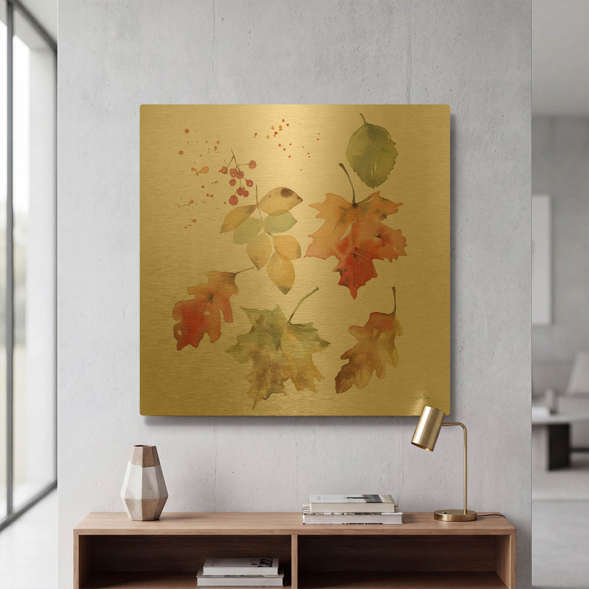 'Falling Leaves II' By Katrina Pete Gold Metal Wall Art