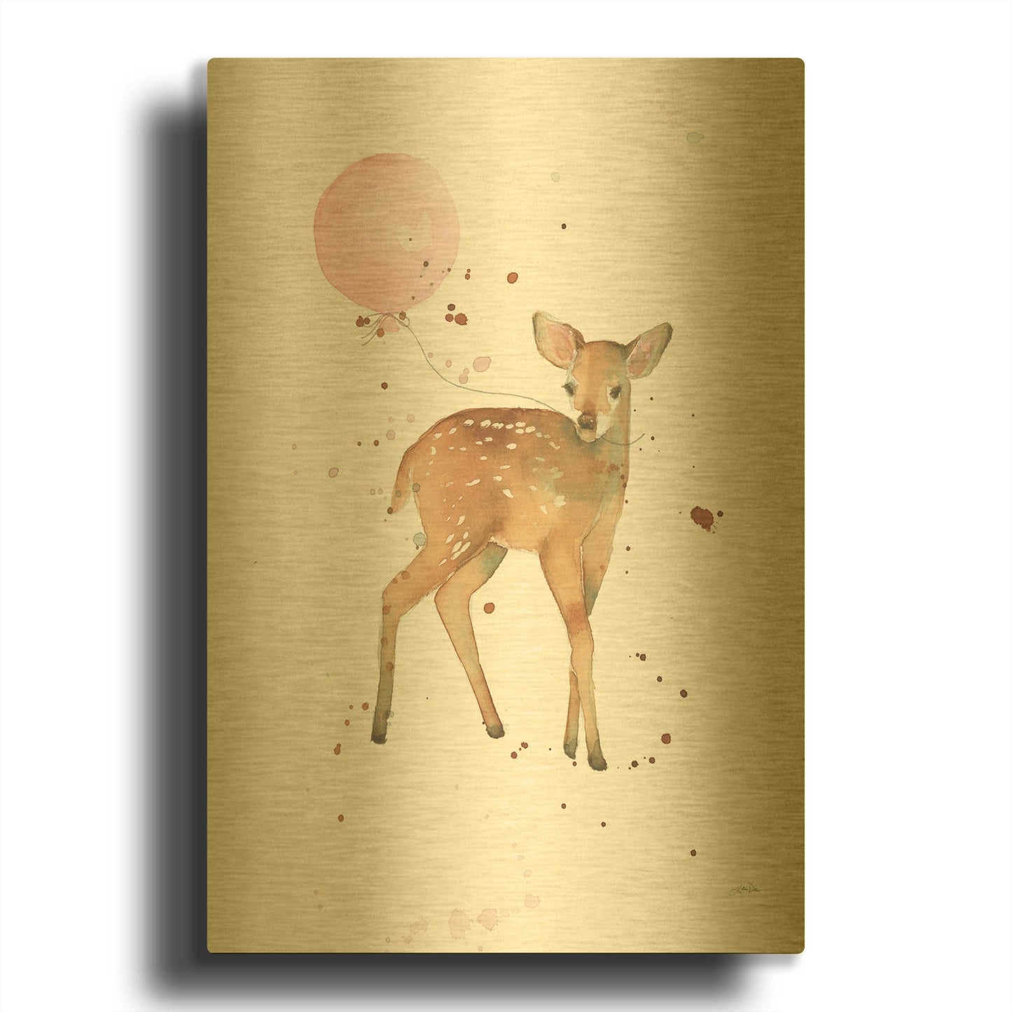 'Festive Fawn Pink Balloon' By Katrina Pete Gold Metal Wall Art