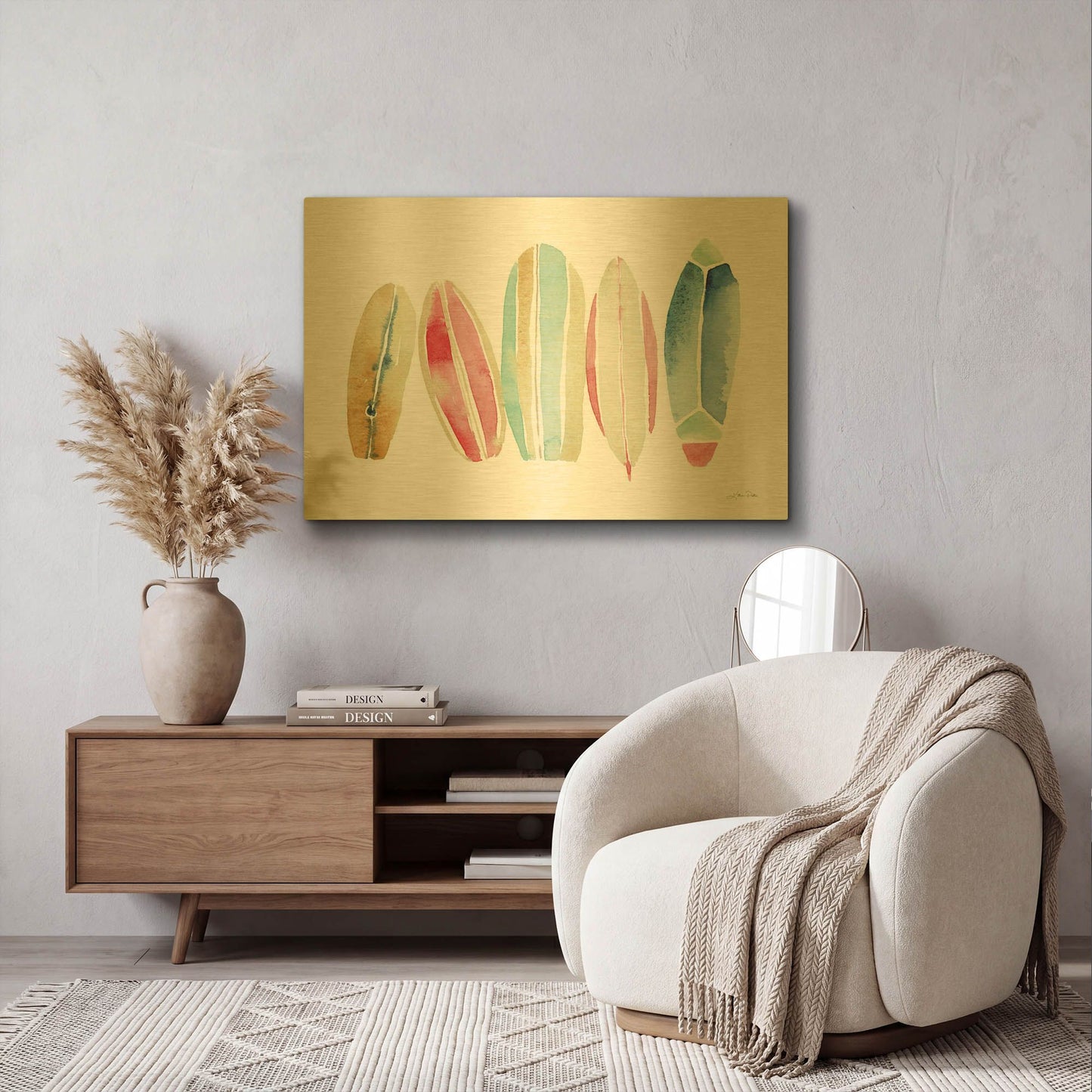 'Surfboards in a Row' By Katrina Pete Gold Metal Wall Art
