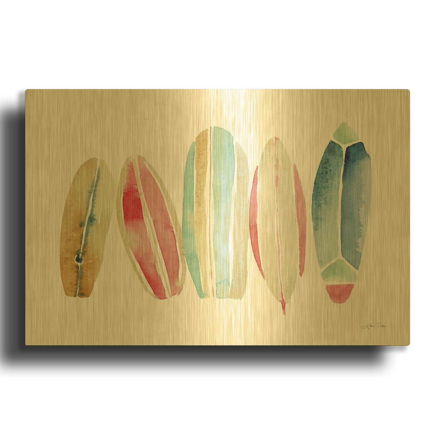 'Surfboards in a Row' By Katrina Pete Gold Metal Wall Art