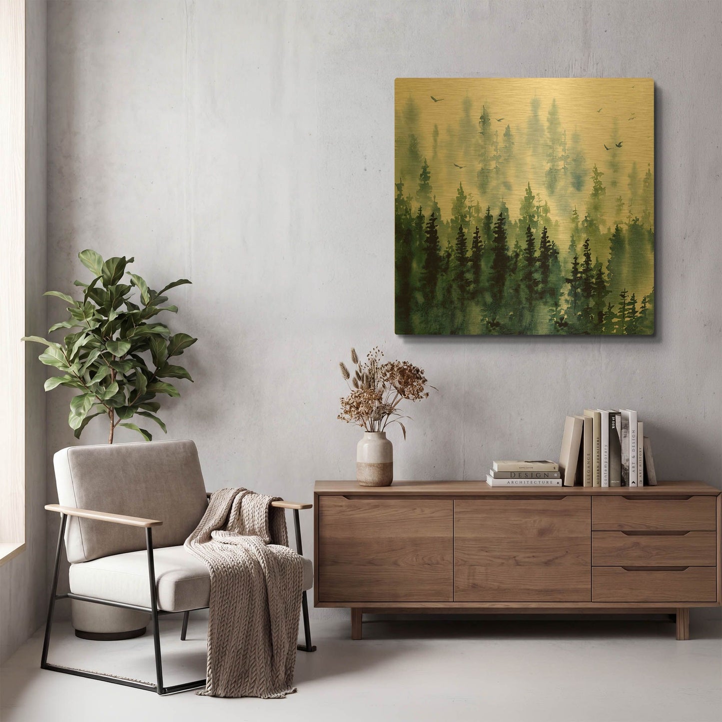 'Evening Treeline Sq' By Katrina Pete Gold Metal Wall Art