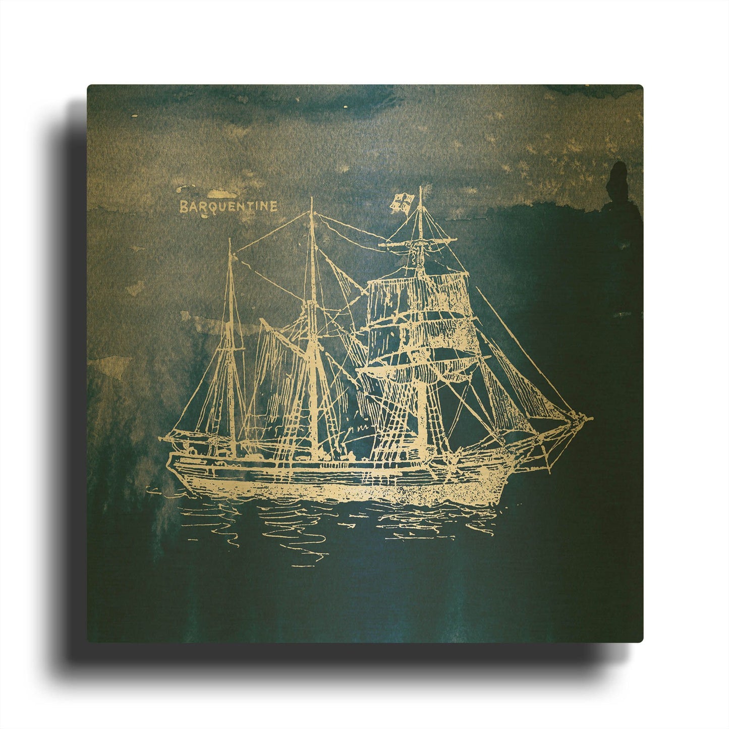 'Sailing Ships III Indigo' By Wild Apple Portfolio Gold Metal Wall Art