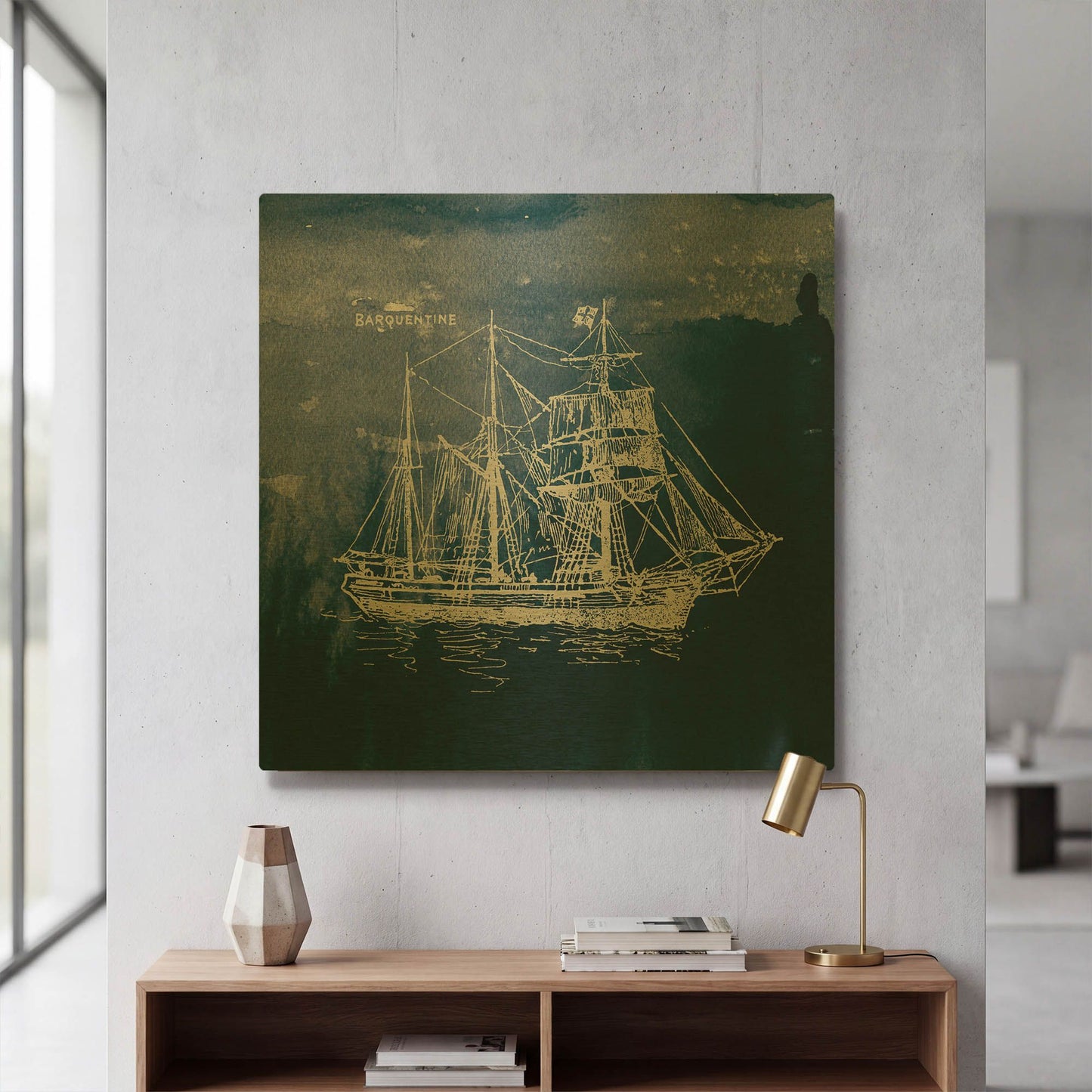 'Sailing Ships III Indigo' By Wild Apple Portfolio Gold Metal Wall Art