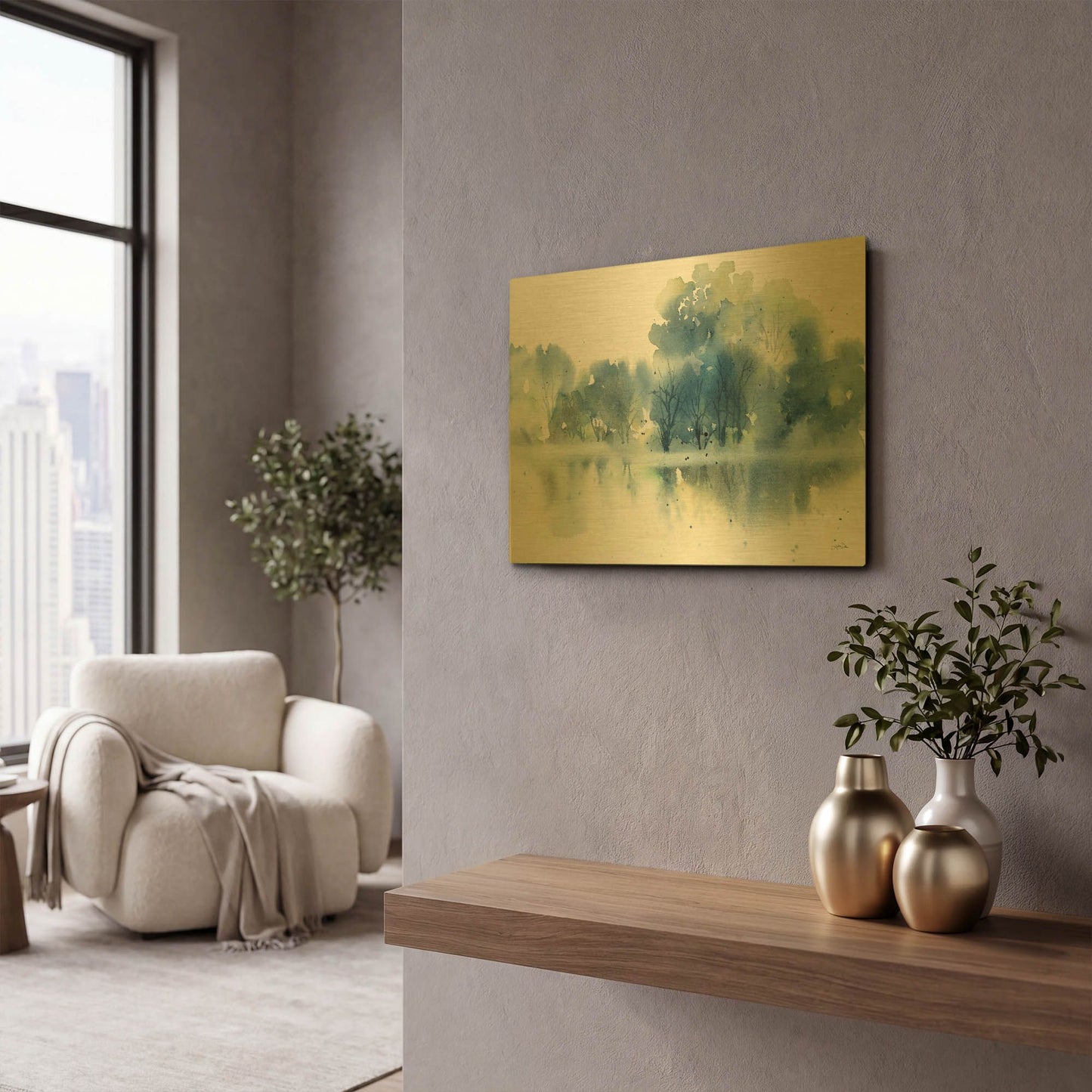 'Blue Pond Reflections' By Katrina Pete Gold Metal Wall Art