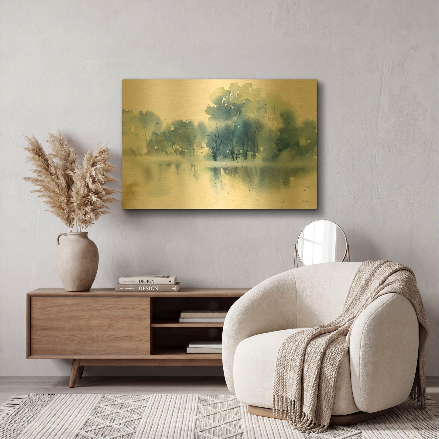 'Blue Pond Reflections' By Katrina Pete Gold Metal Wall Art