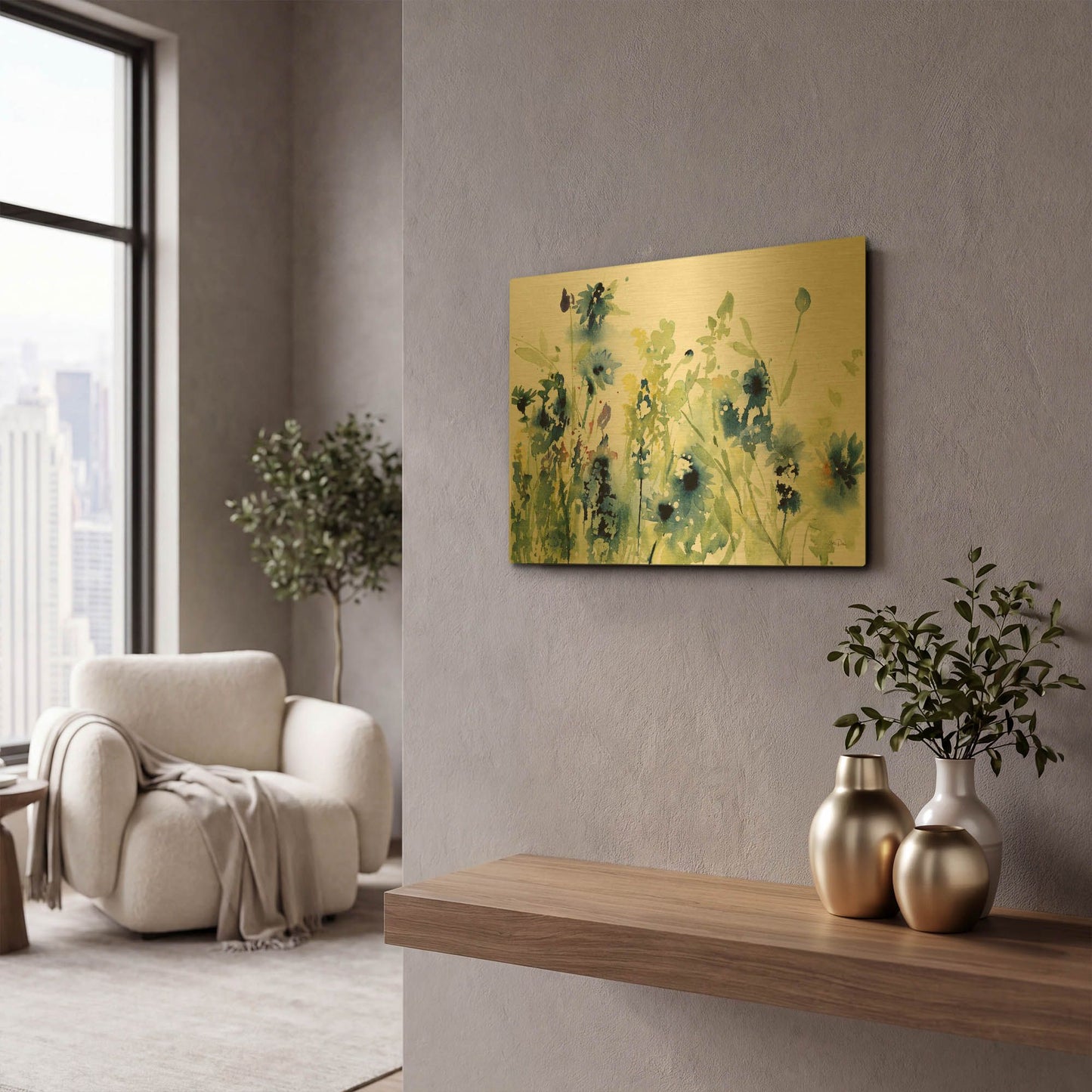 'Wild Meadow Flowers' By Katrina Pete Gold Metal Wall Art