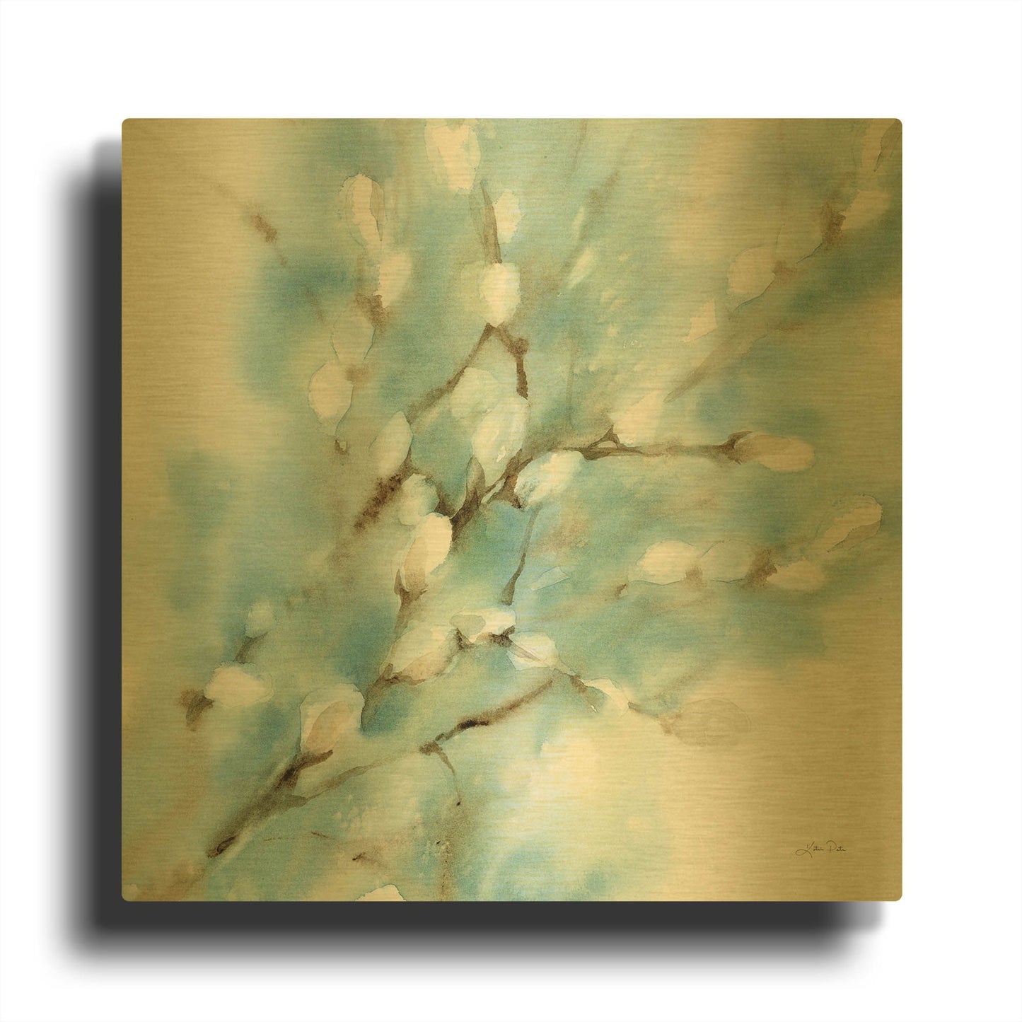 'Pussy Willows Square' By Katrina Pete Gold Metal Wall Art