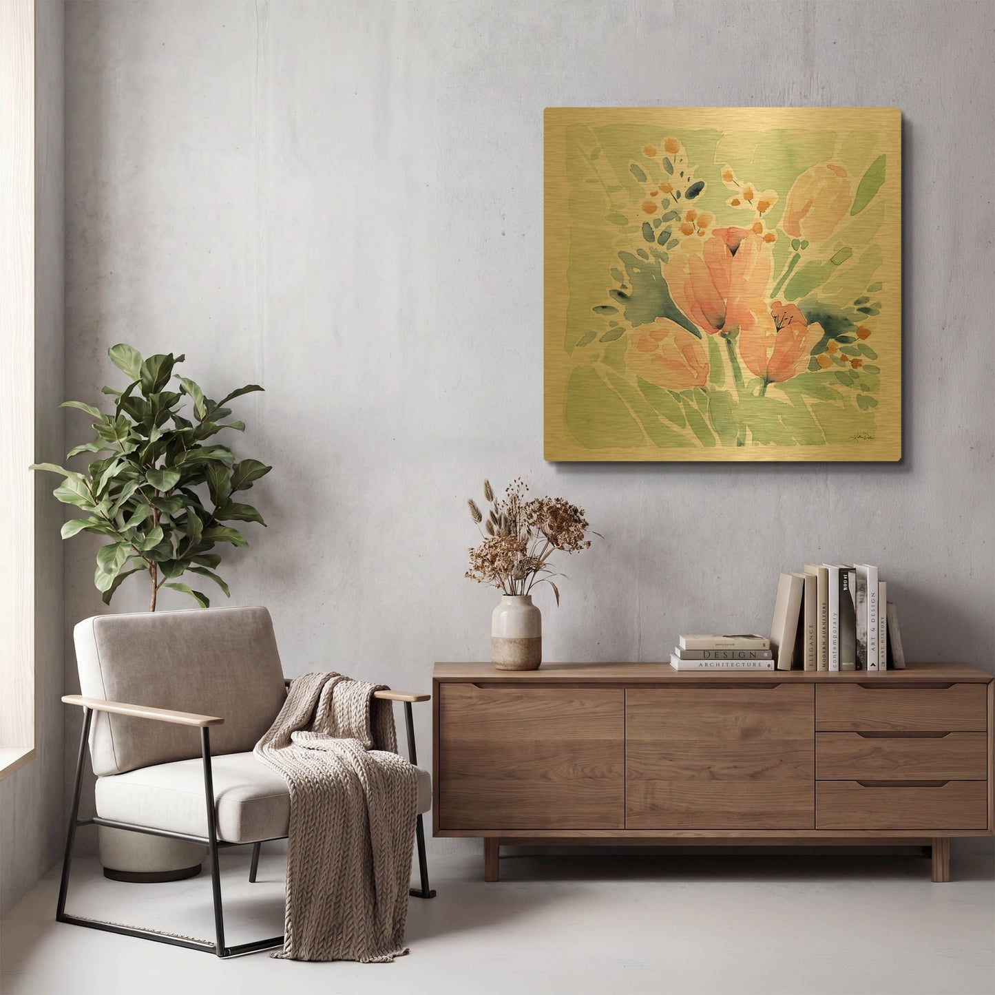 'Tulip Bower' By Katrina Pete Gold Metal Wall Art