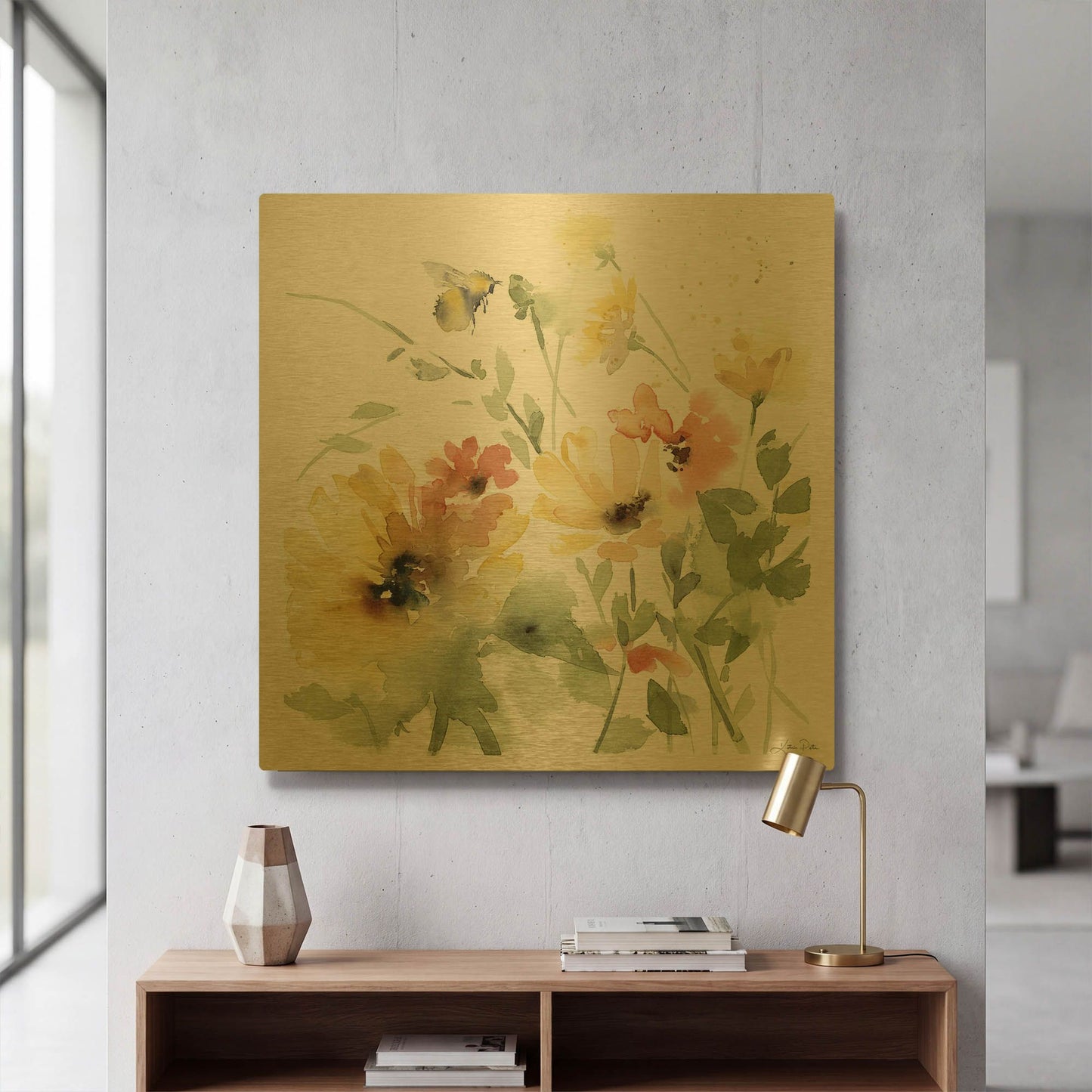 'Sunflower Meadow I' By Katrina Pete Gold Metal Wall Art