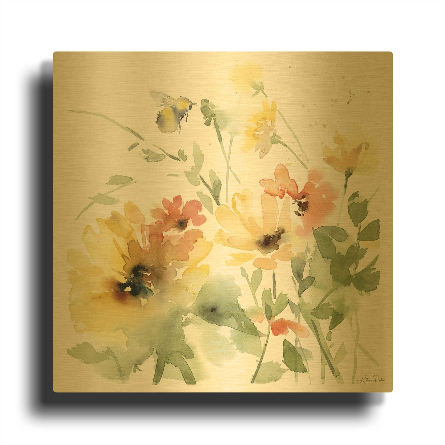 'Sunflower Meadow I' By Katrina Pete Gold Metal Wall Art