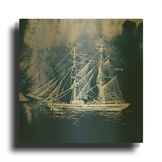 'Sailing Ships IV Indigo' By Wild Apple Portfolio Gold Metal Wall Art