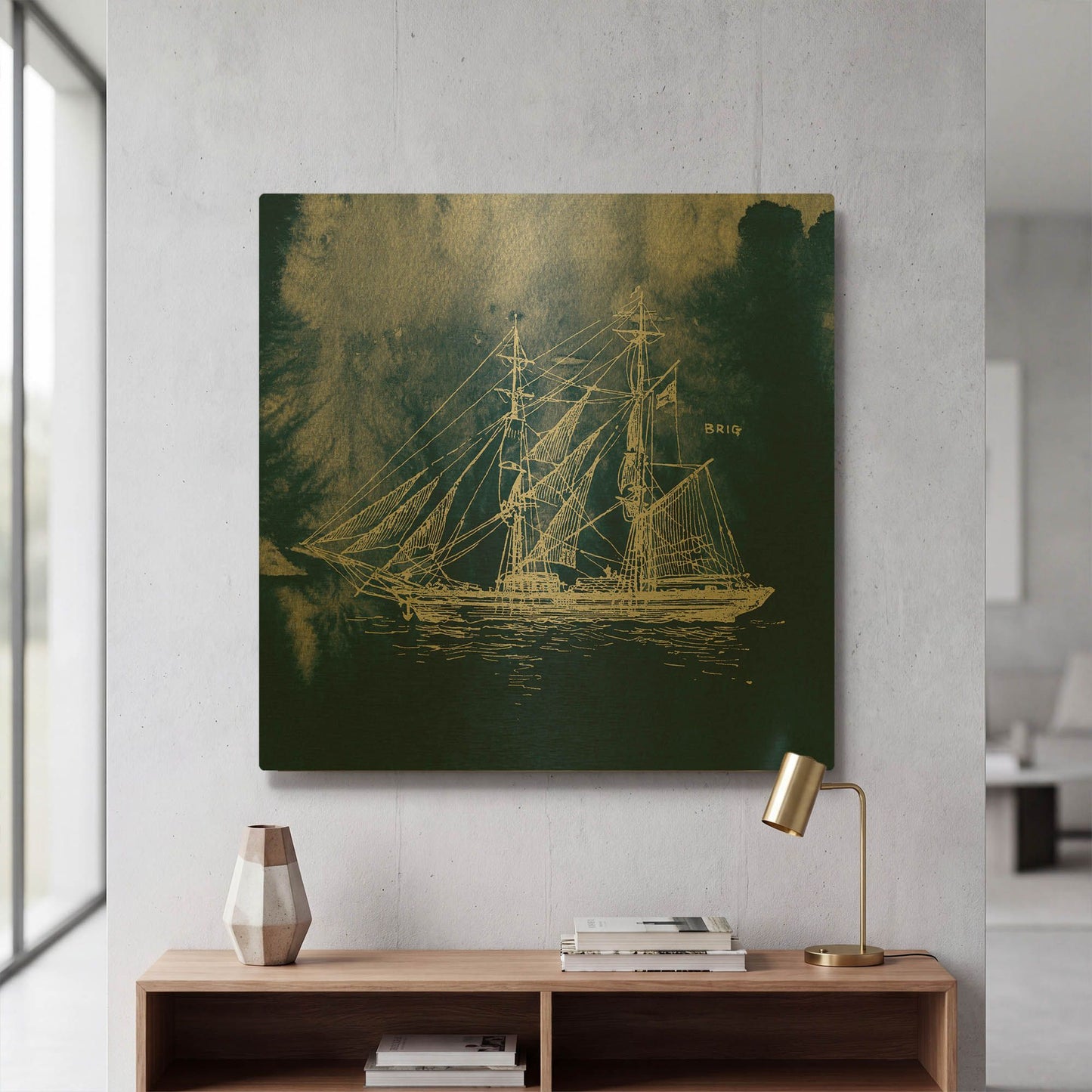 'Sailing Ships IV Indigo' By Wild Apple Portfolio Gold Metal Wall Art