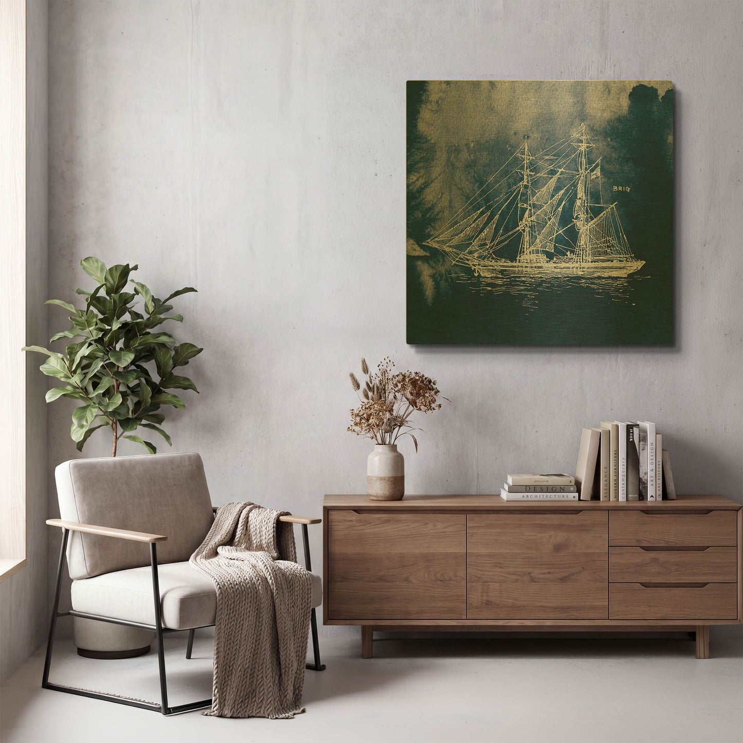'Sailing Ships IV Indigo' By Wild Apple Portfolio Gold Metal Wall Art