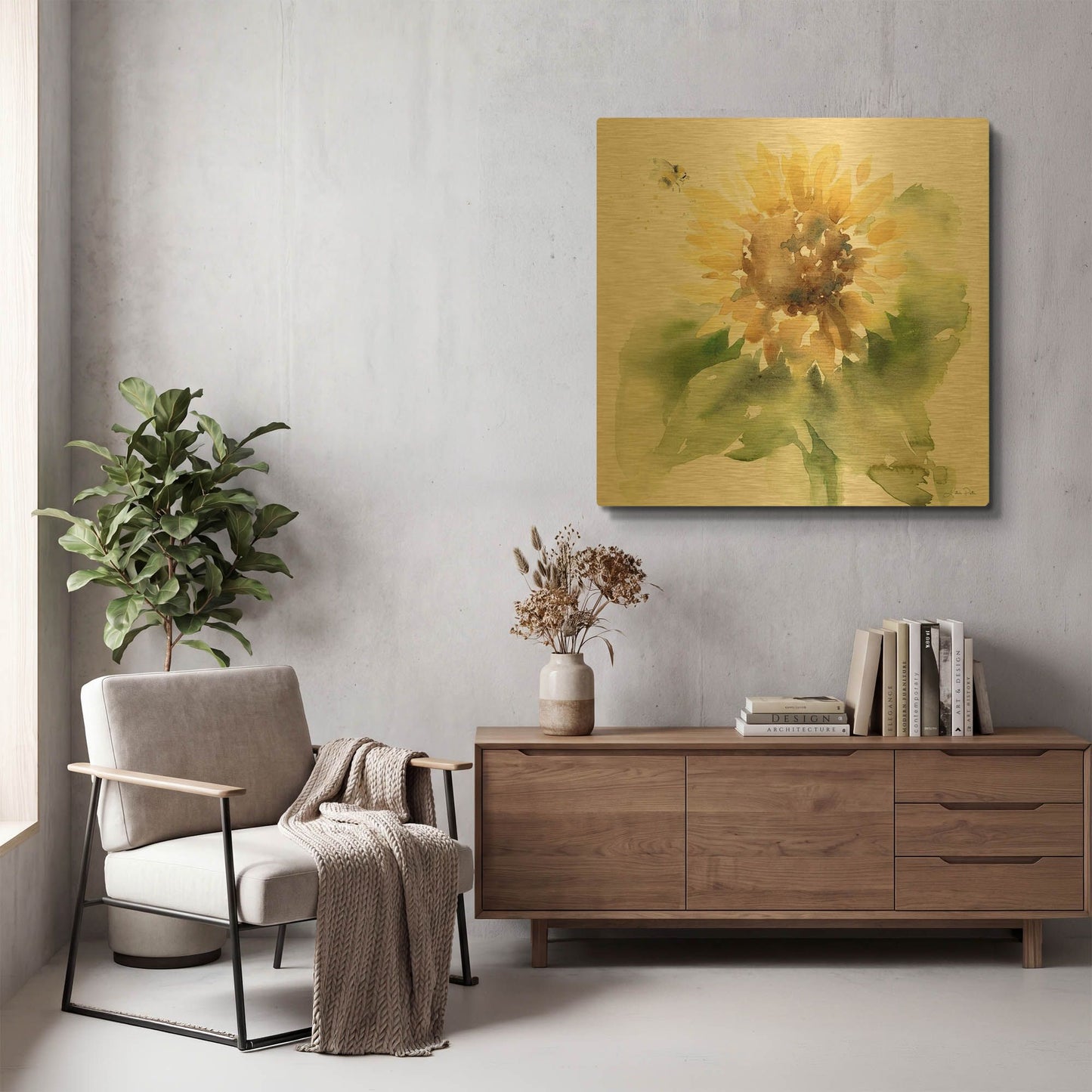 'Sunflower Meadow III' By Katrina Pete Gold Metal Wall Art