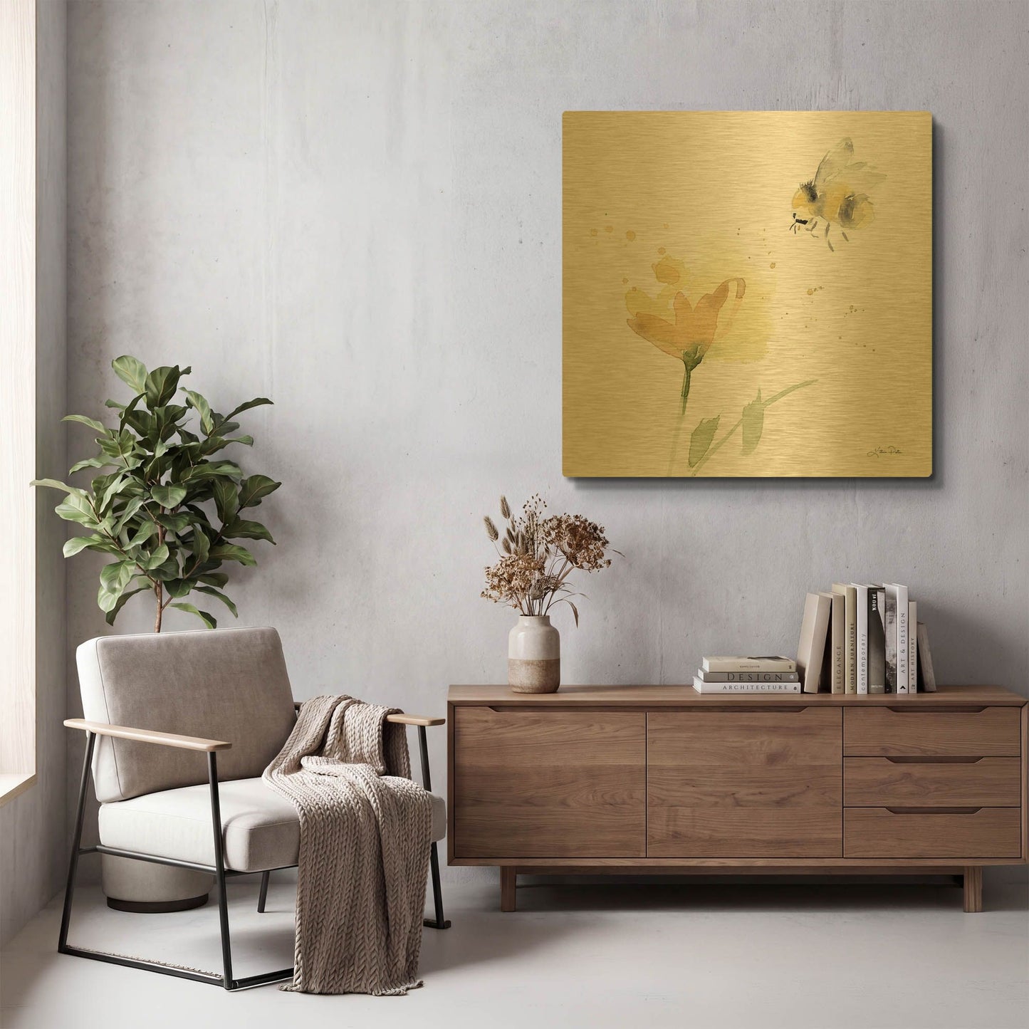 'Sunflower Meadow V' By Katrina Pete Gold Metal Wall Art