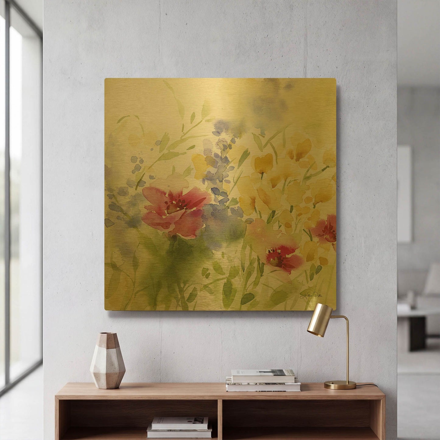'Spring Meadow I' By Katrina Pete Gold Metal Wall Art