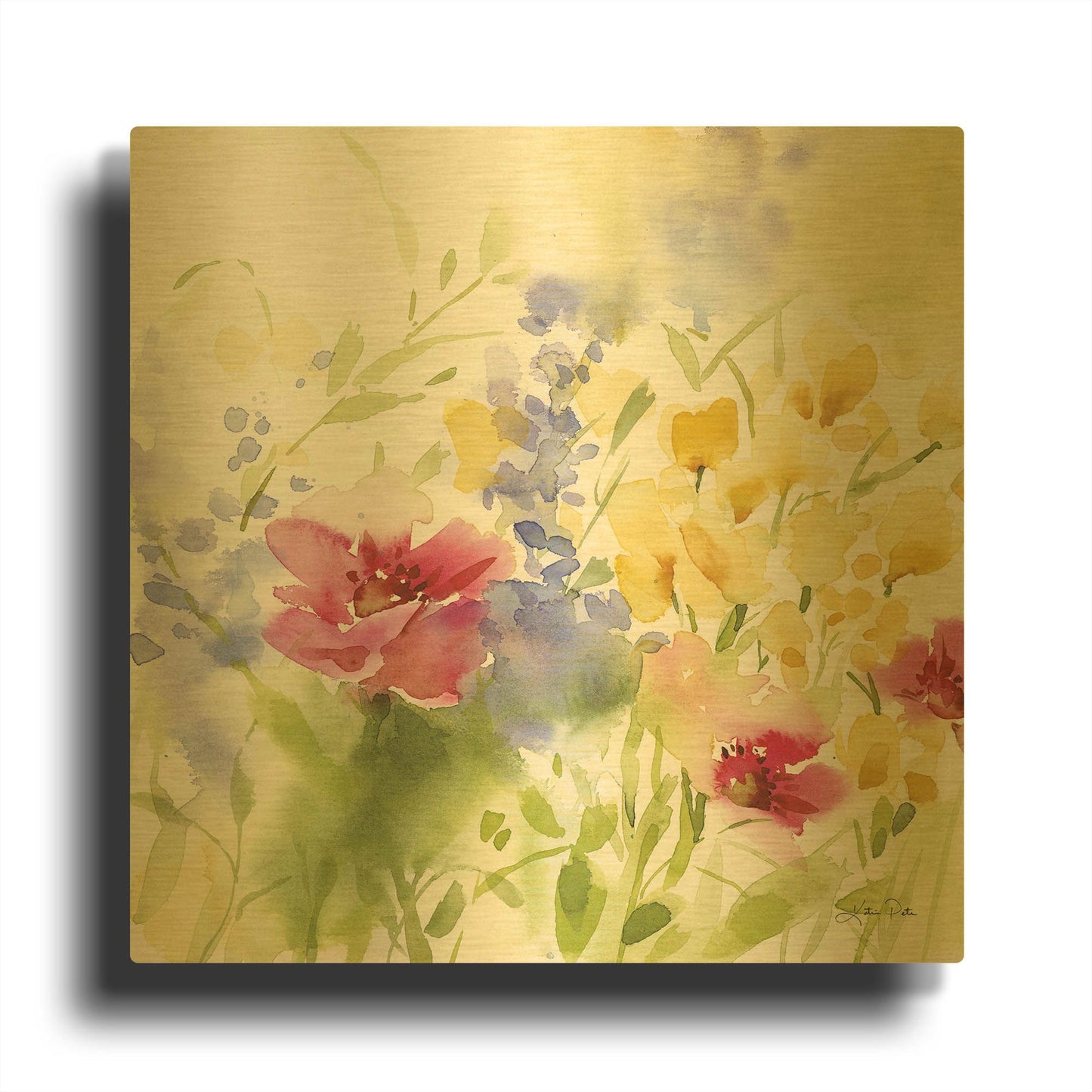 'Spring Meadow I' By Katrina Pete Gold Metal Wall Art