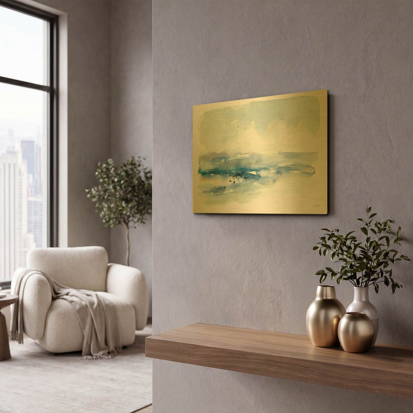 'Shoreline Blues I' By Katrina Pete Gold Metal Wall Art