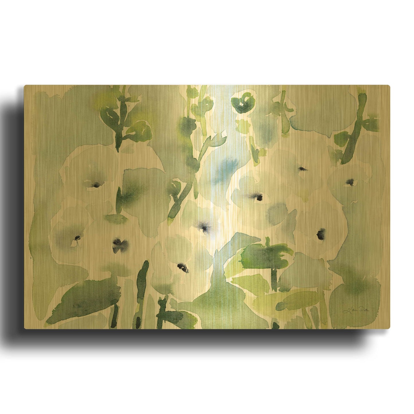 'White Hollyhocks' By Katrina Pete Gold Metal Wall Art