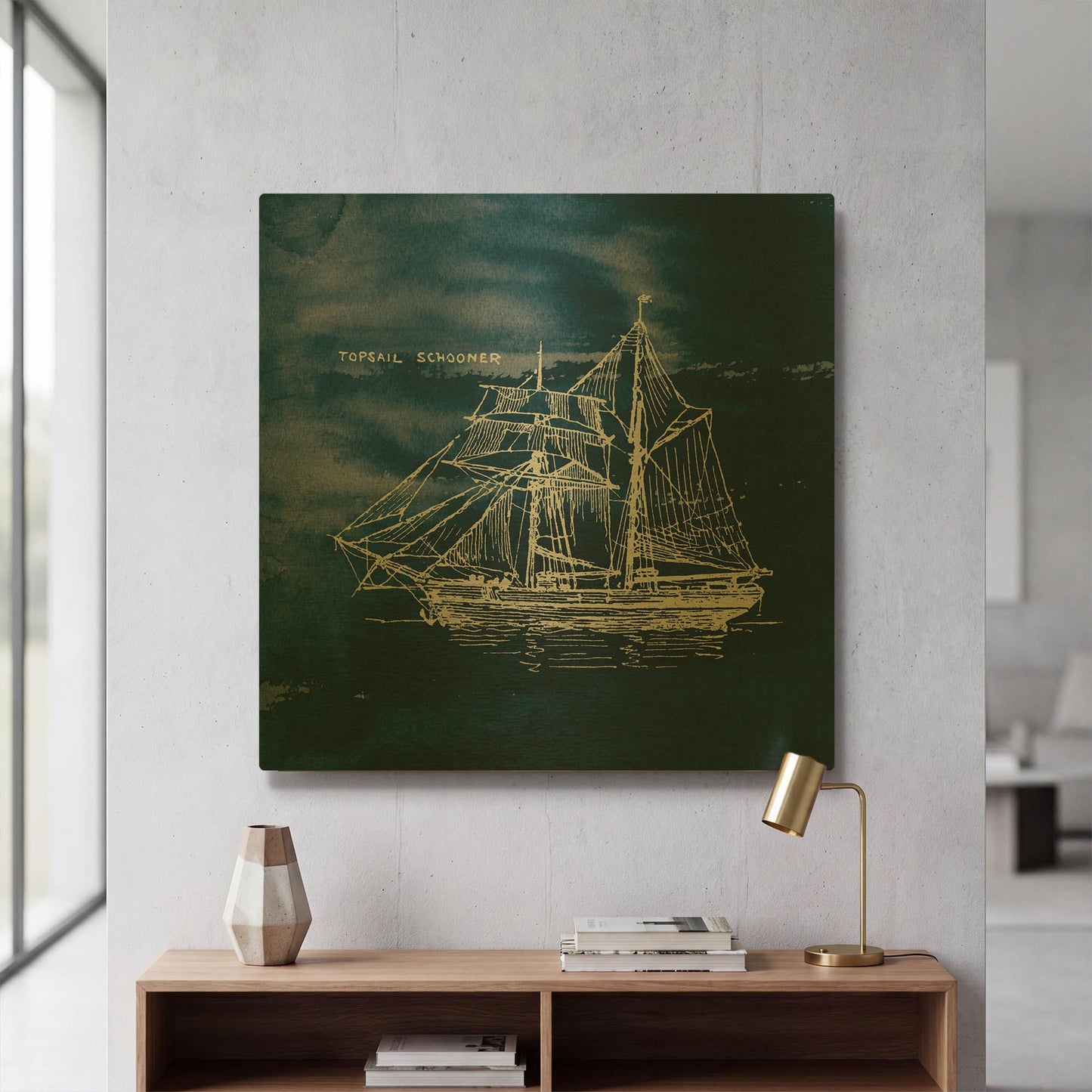 'Sailing Ships V Indigo' By Wild Apple Portfolio Gold Metal Wall Art