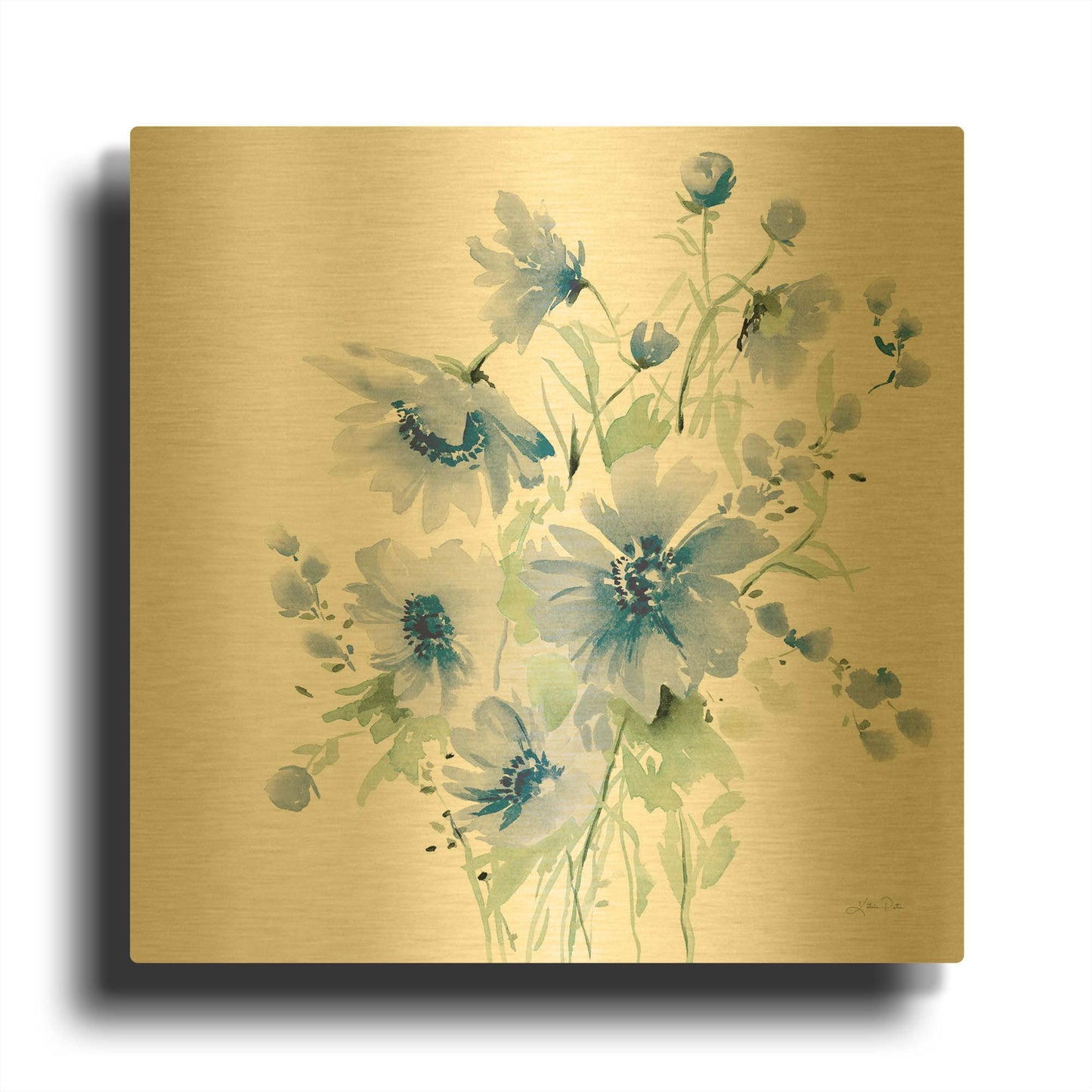 'Secret Garden Bouquet I Blue Light' By Katrina Pete Gold Metal Wall Art