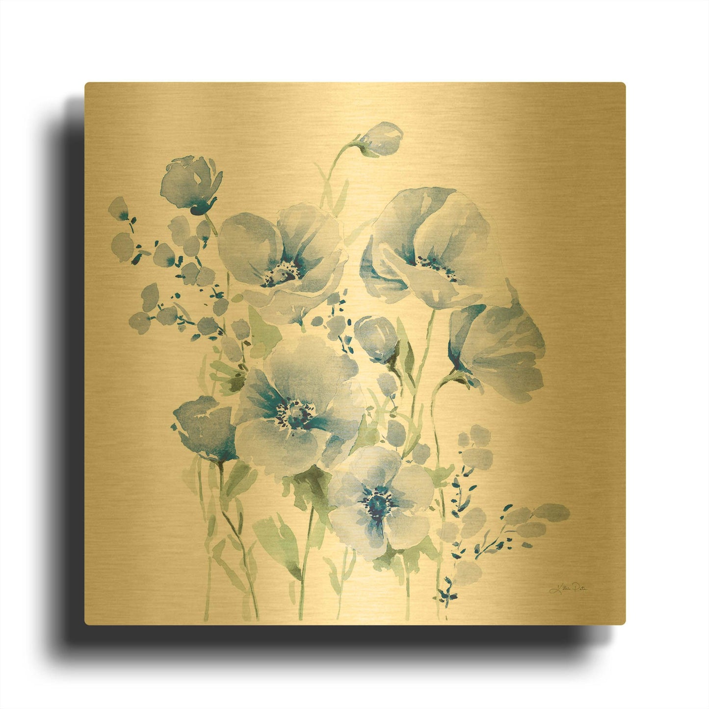 'Secret Garden Bouquet II Blue Light' By Katrina Pete Gold Metal Wall Art