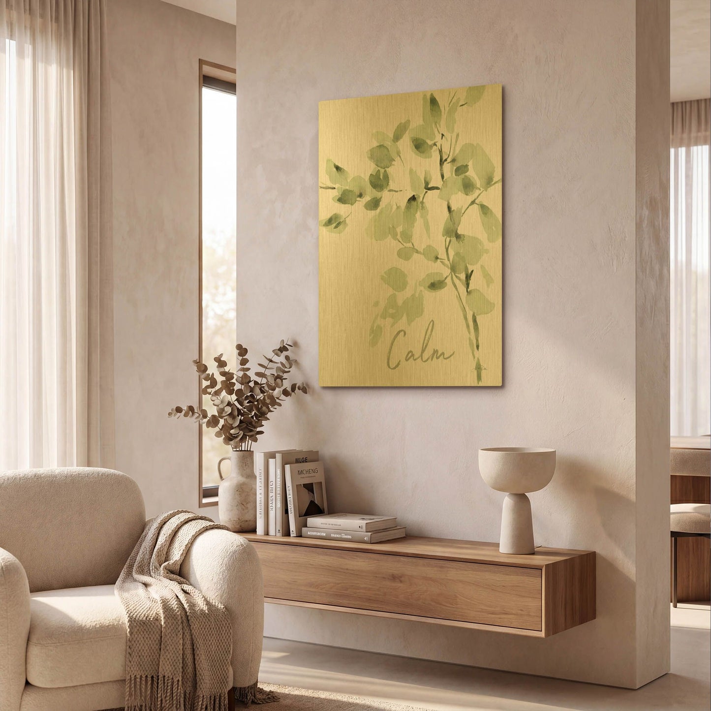 'Cascading Branches II Calm' By Katrina Pete Gold Metal Wall Art