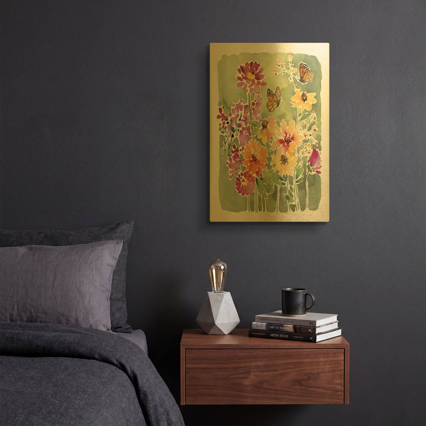 'Monarchs and Blooms' By Katrina Pete Gold Metal Wall Art