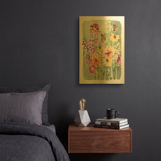 'Monarchs and Blooms' By Katrina Pete Gold Metal Wall Art