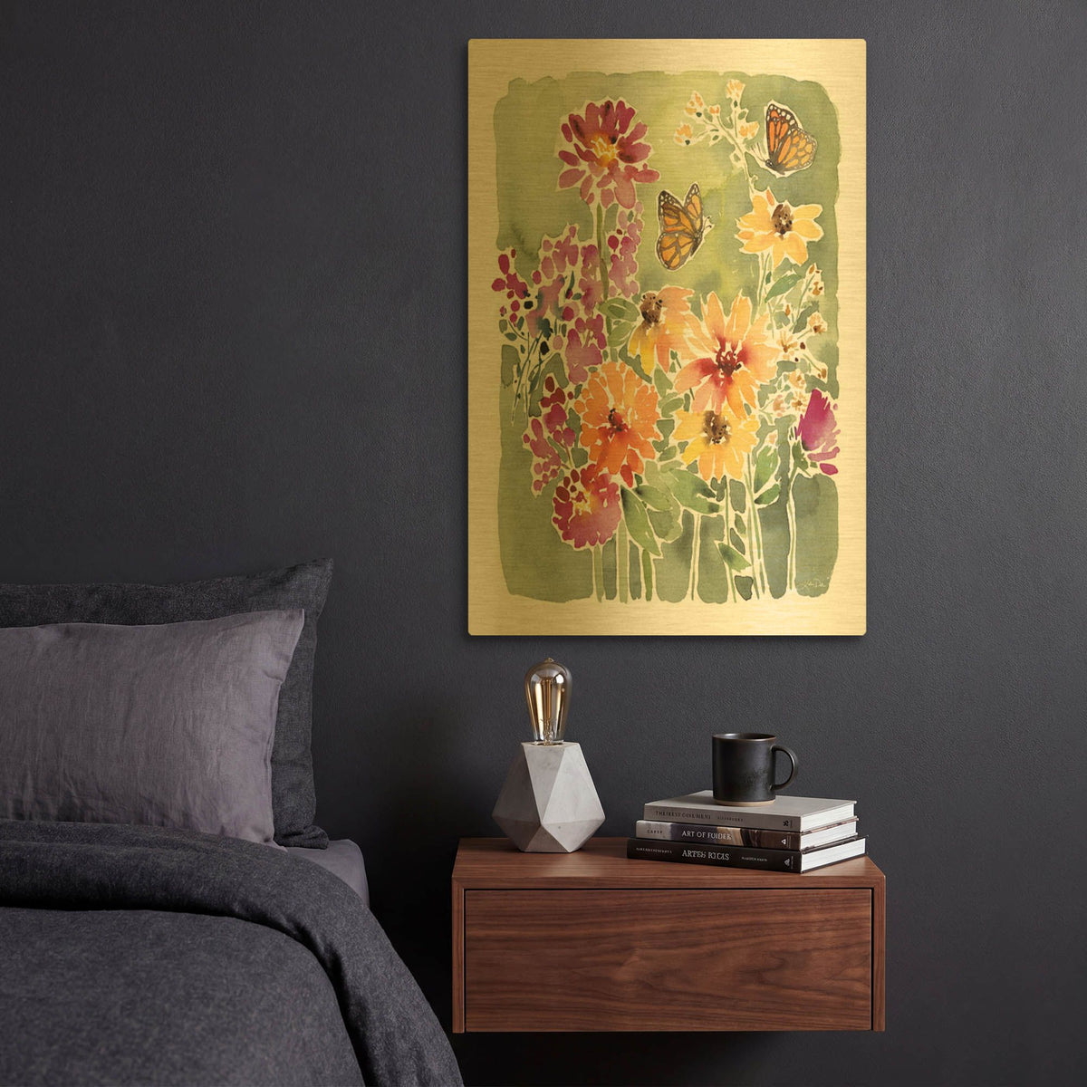 'Monarchs and Blooms' By Katrina Pete Gold Metal Wall Art
